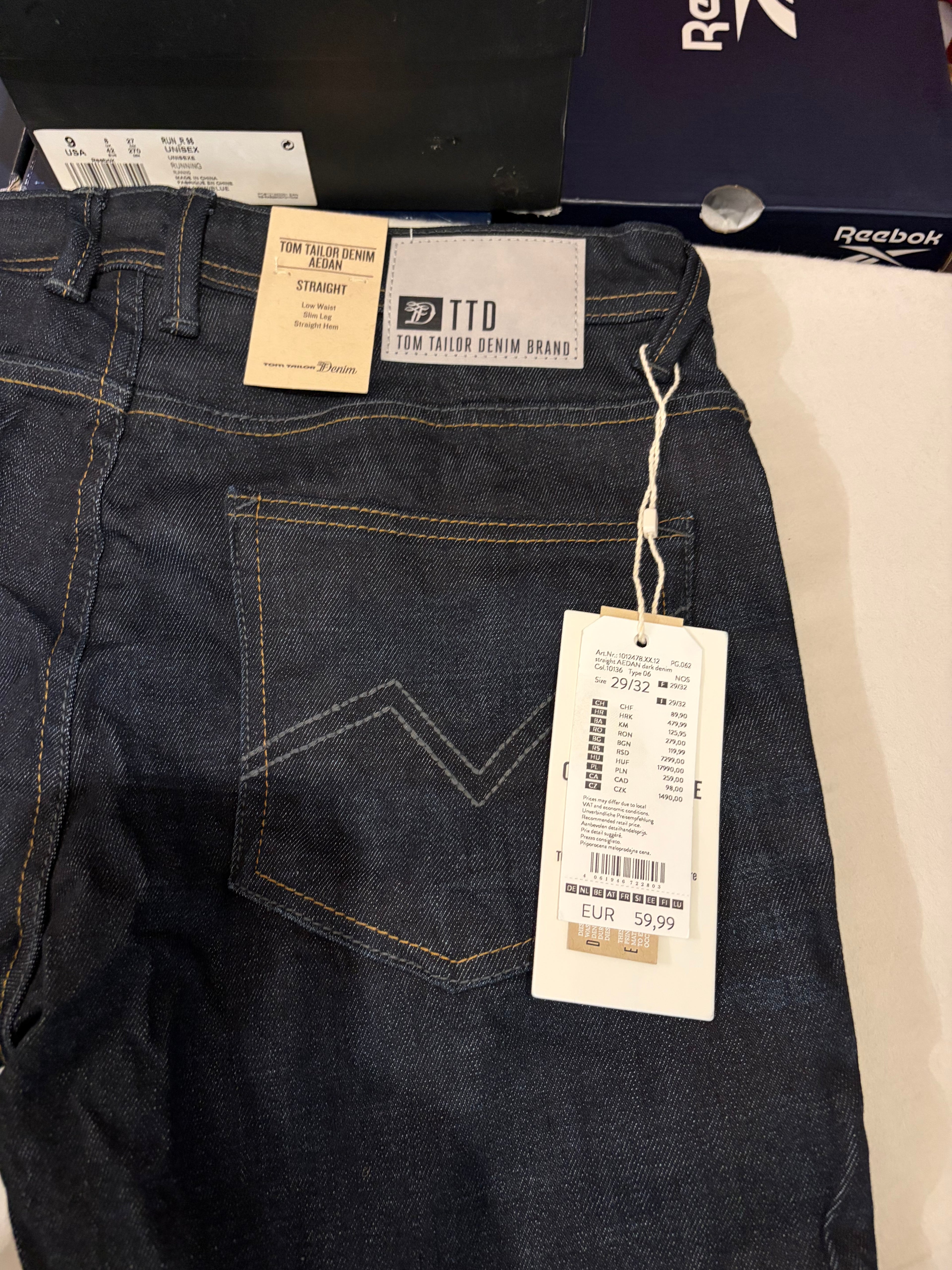 Jean Tom Tailor Denim Aedan Straight Homme Bleu Brut Foncé – Neuf avec étiquettes – Taille 29/32