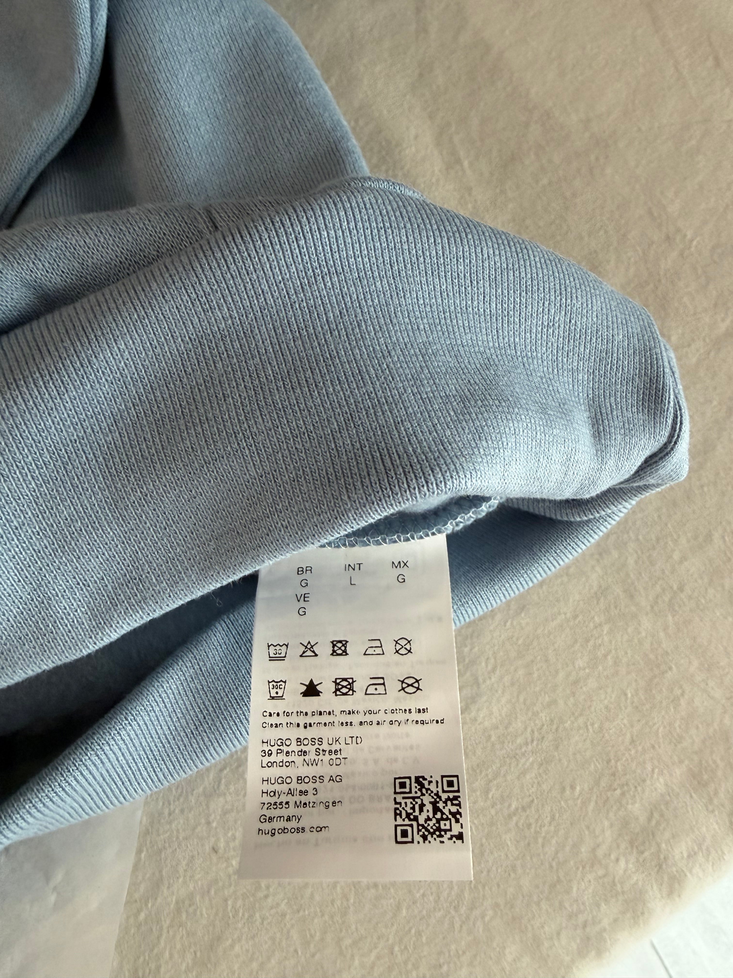 Sweat à capuche BOSS Homme Bleu Ciel Taille L - Logo Patch - Neuf