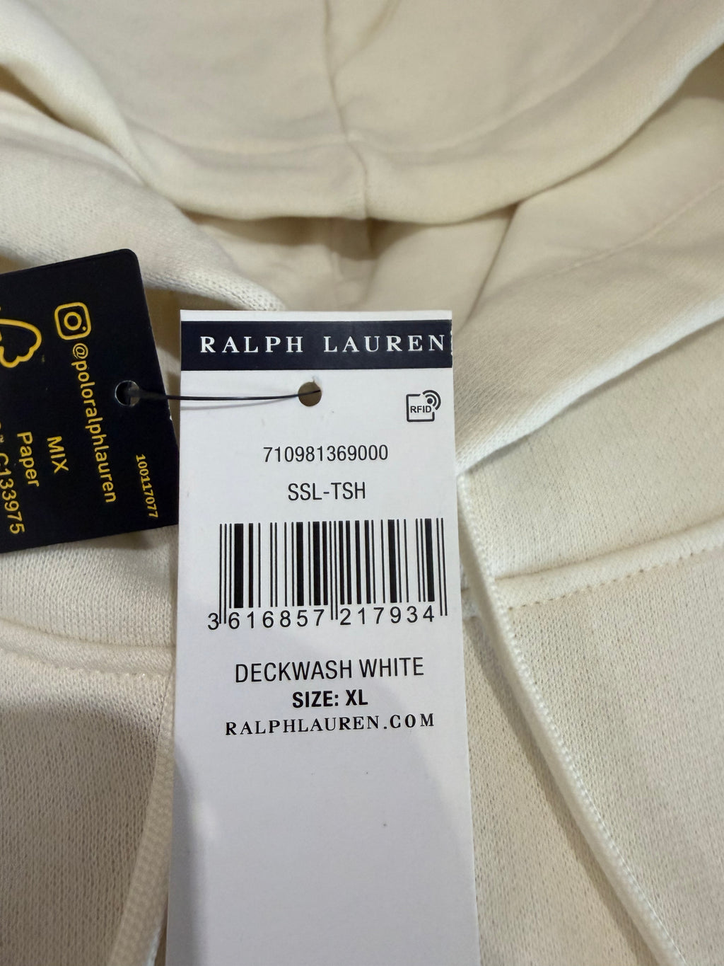 Sweat à capuche Polo Ralph Lauren blanc cassé brodé – Homme – Taille XL