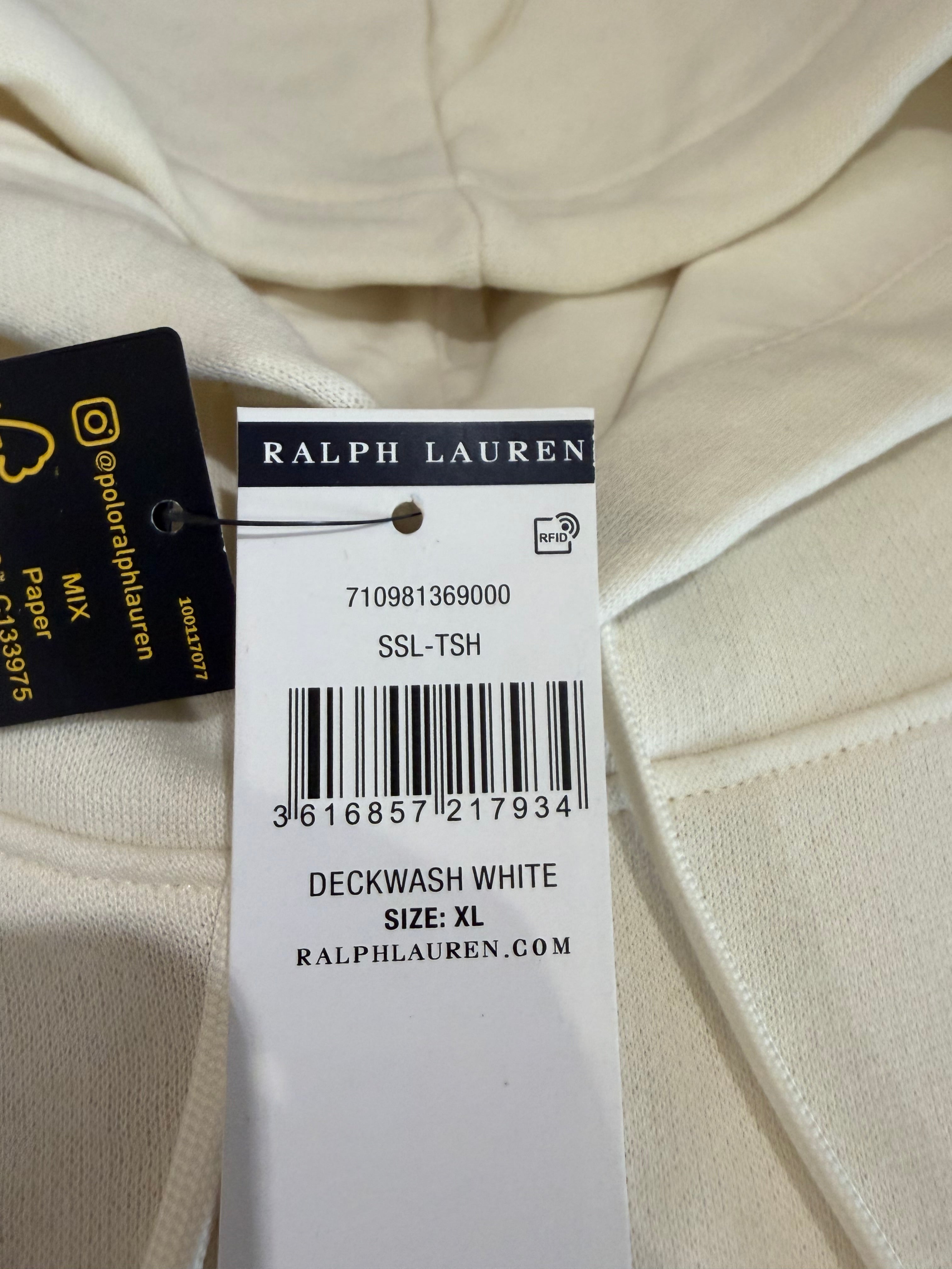 Sweat à capuche Polo Ralph Lauren blanc cassé brodé – Homme – Taille XL