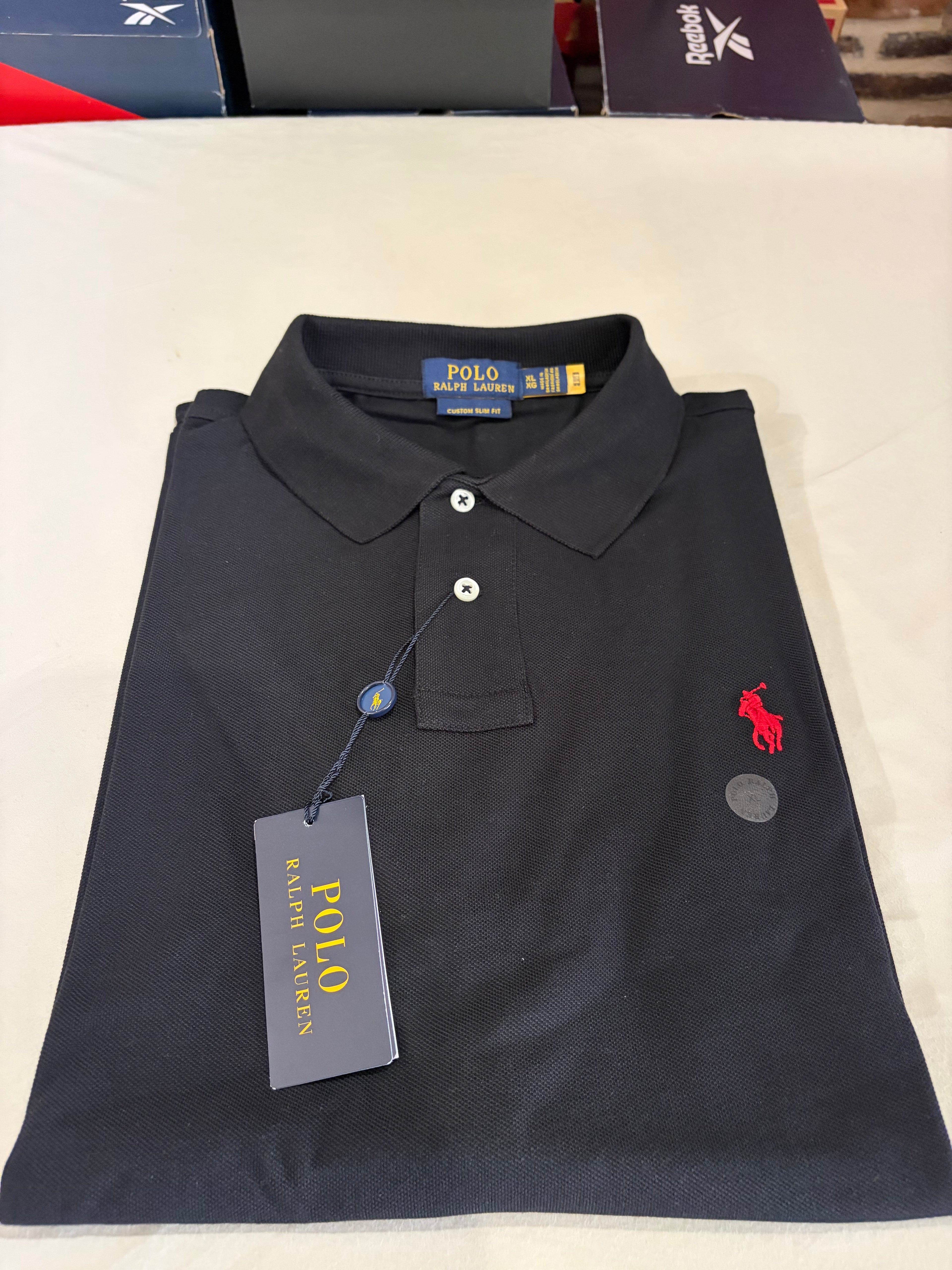 Polo Ralph Lauren – Polo Homme Noir Custom Slim Fit Logo Rouge – Taille XL