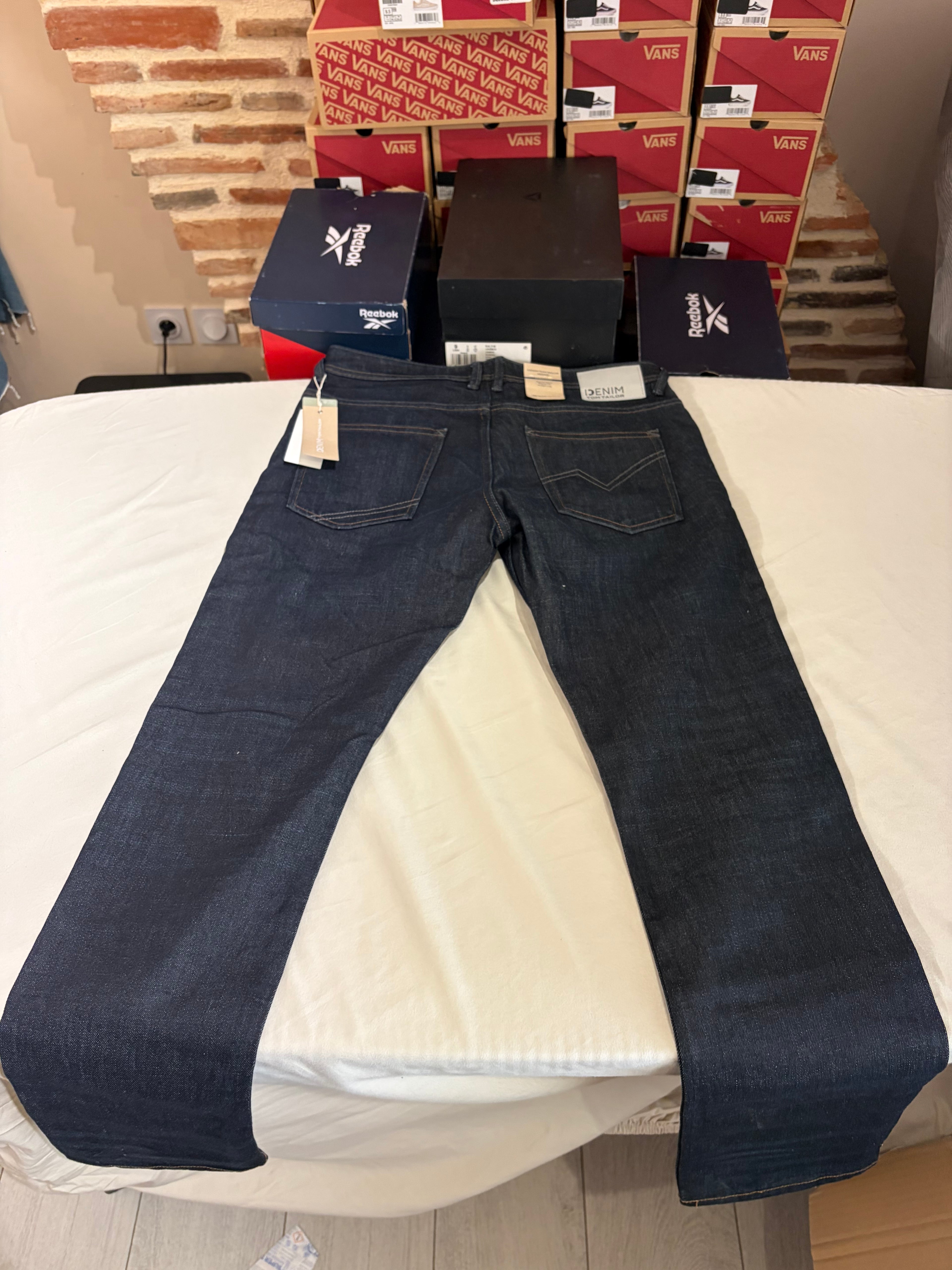 Tom Tailor Denim AEDAN Jean Homme Straight Dark Denim 33/32 Neuf avec Étiquettes
