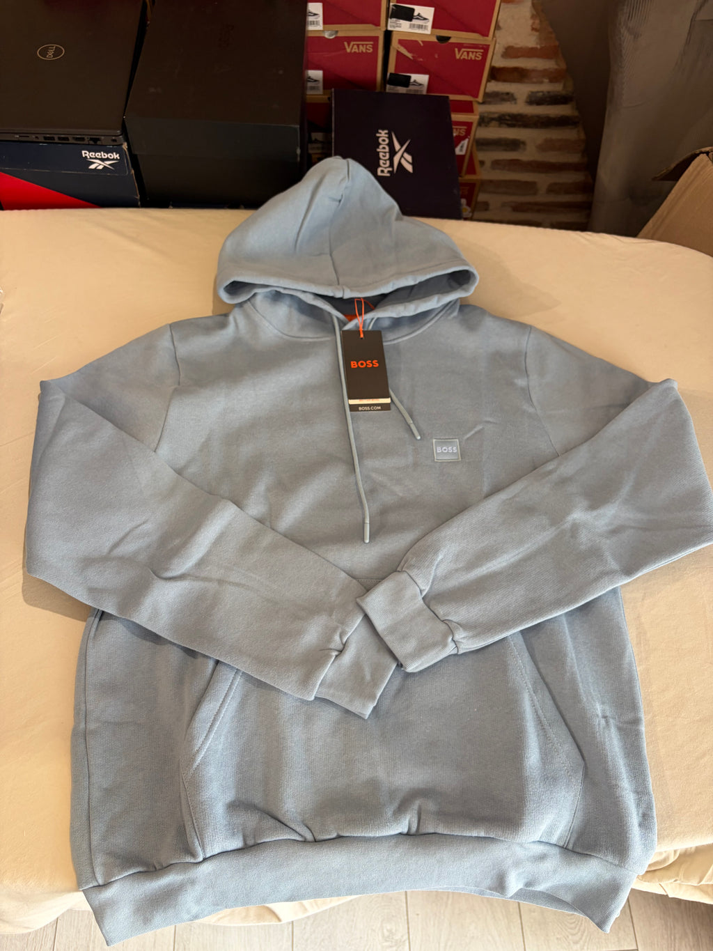 Sweat à capuche BOSS Homme Bleu Ciel Taille L - Logo Patch - Neuf
