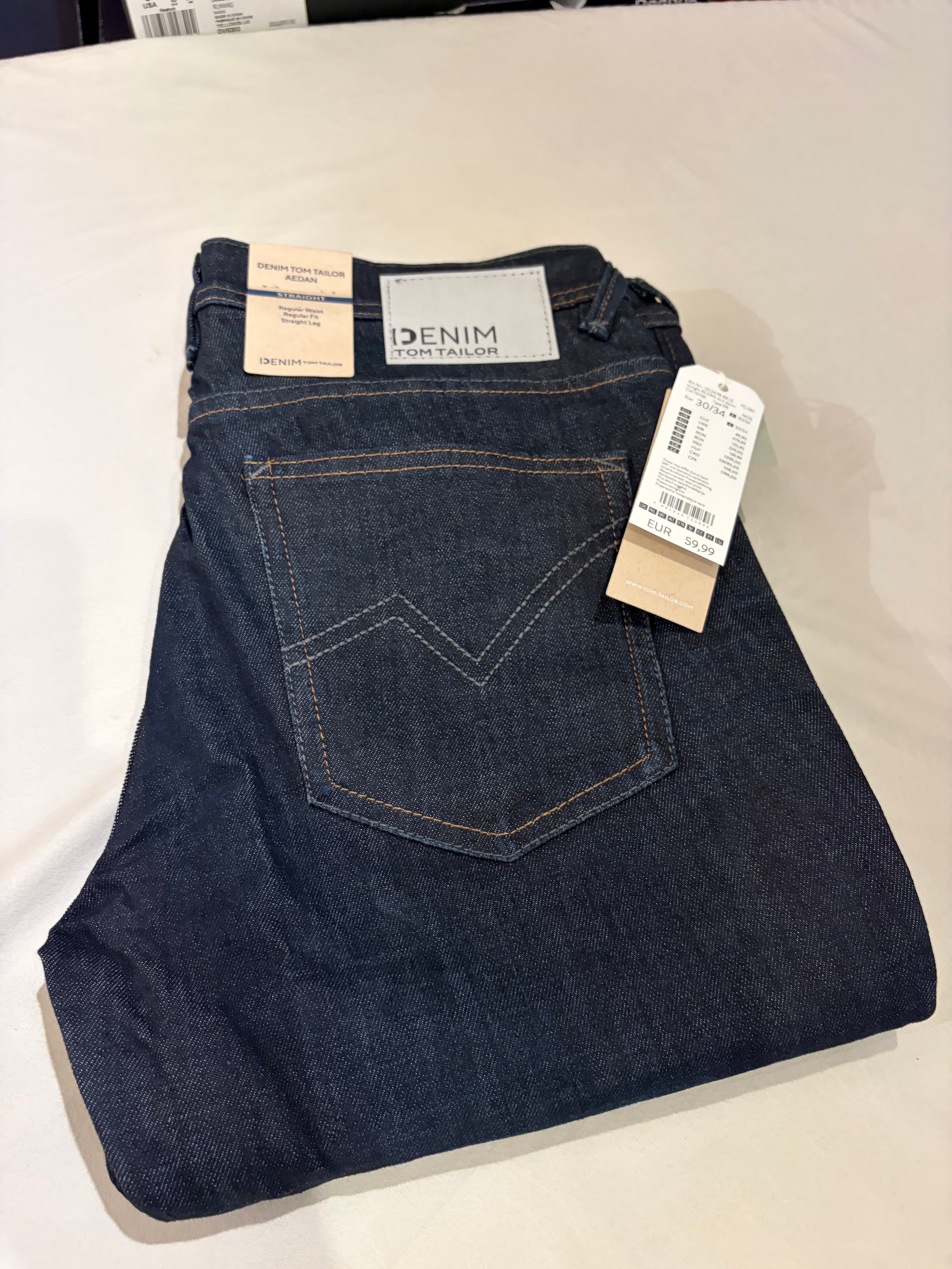 Jean Tom Tailor Denim Aedan Straight Homme Bleu Brut Foncé – Neuf avec étiquettes – Taille 30/34