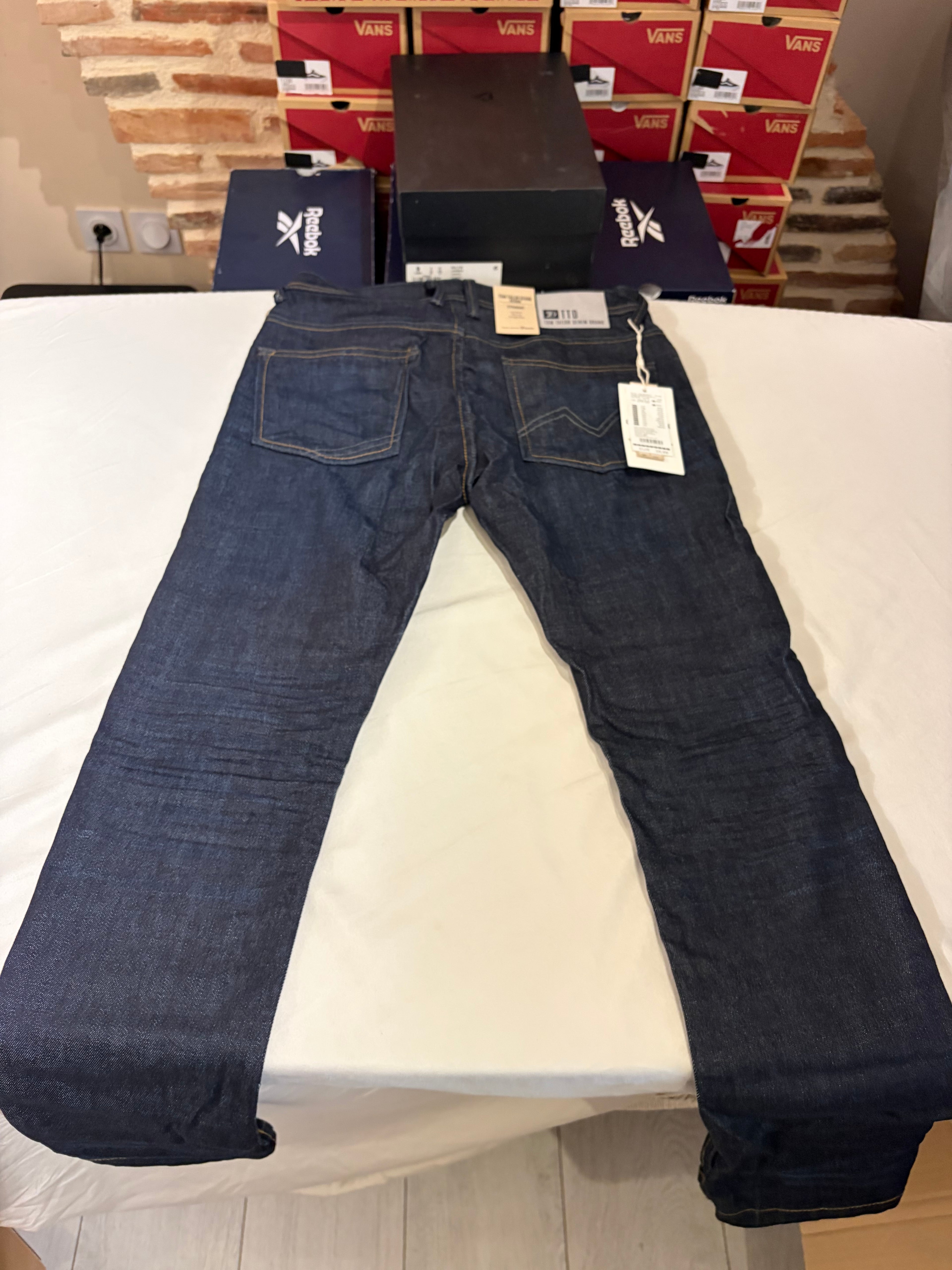 Jean Tom Tailor Denim Aedan Straight Homme Bleu Brut Foncé – Neuf avec étiquettes – Taille 29/32