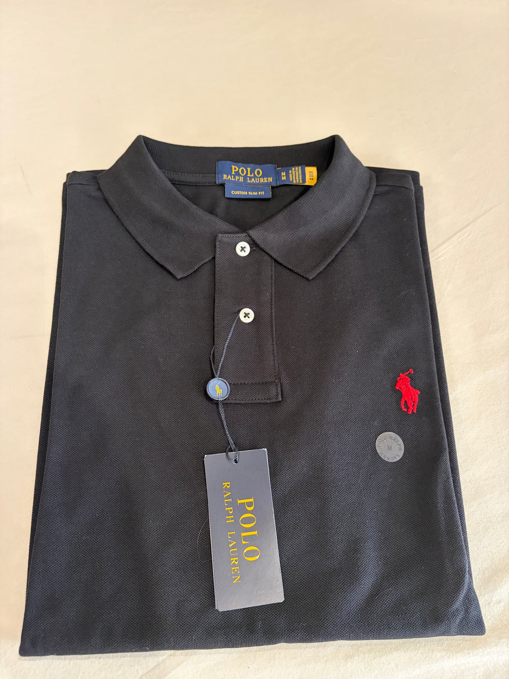 Polo Ralph Lauren Custom Slim Fit Noir Logo Rouge Homme Taille M – Neuf avec étiquette