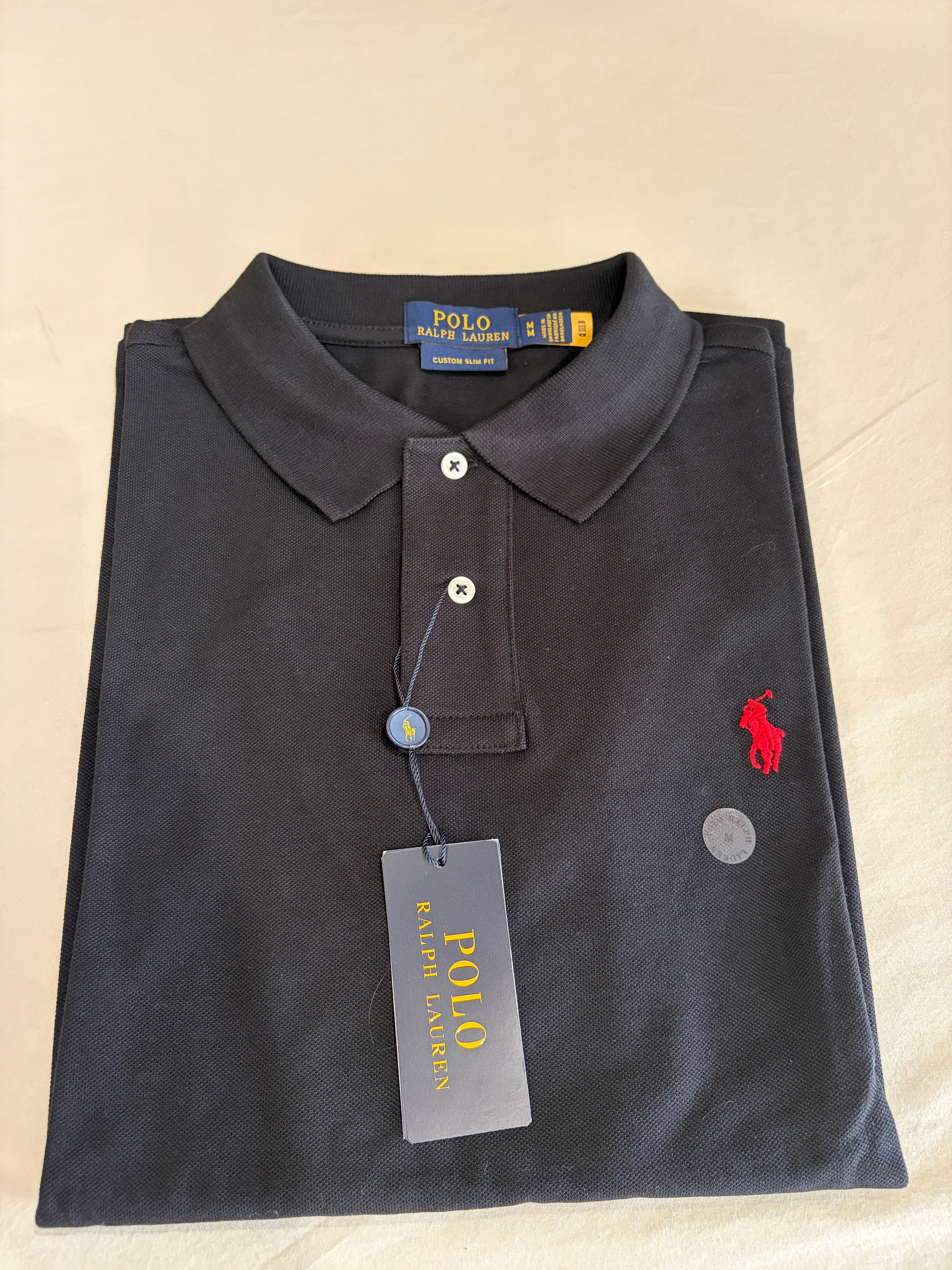 Polo Ralph Lauren Custom Slim Fit Noir Logo Rouge Homme Taille M – Neuf avec étiquette