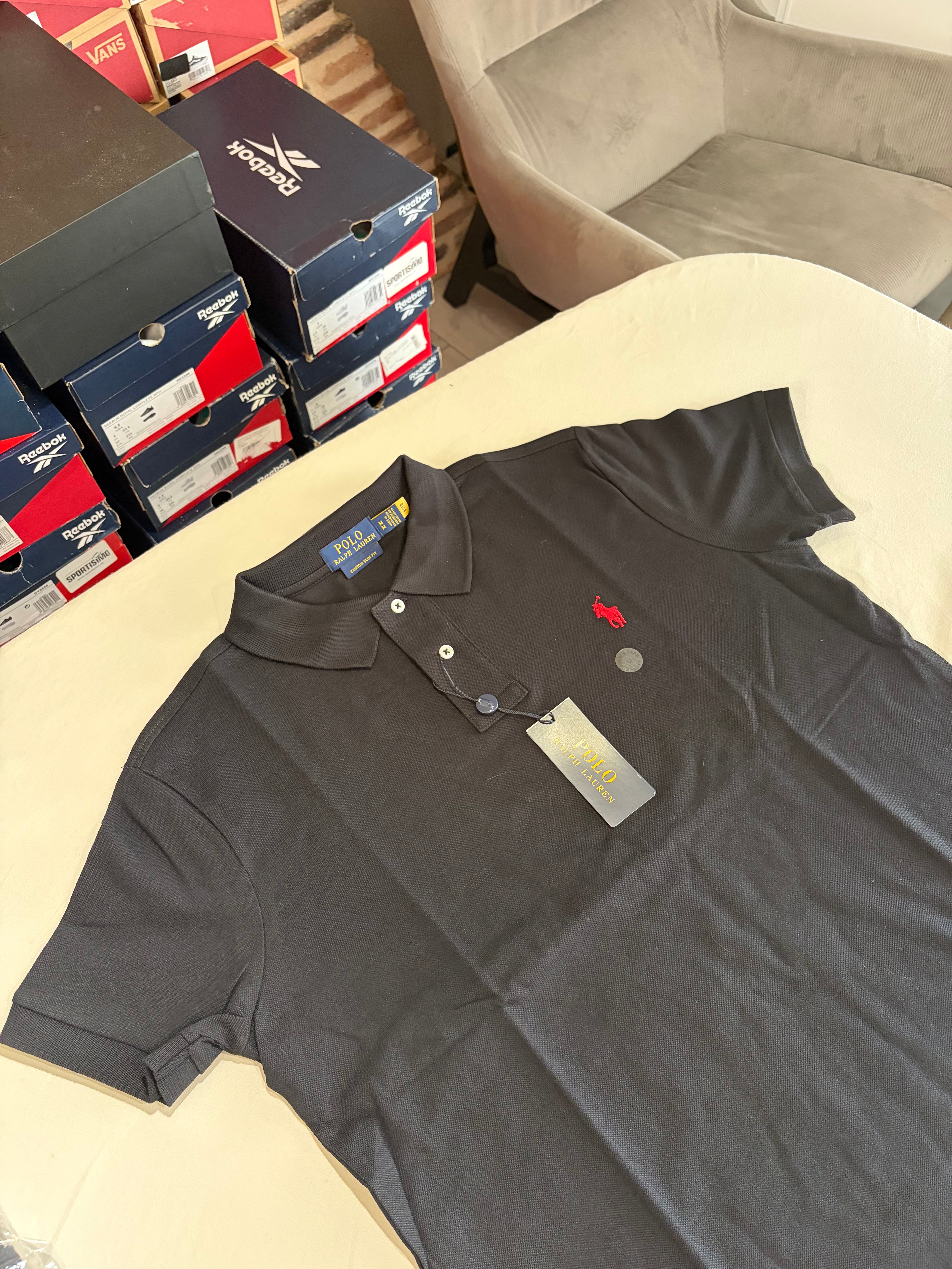 Polo Ralph Lauren Custom Slim Fit Noir Logo Rouge Homme Taille M – Neuf avec étiquette