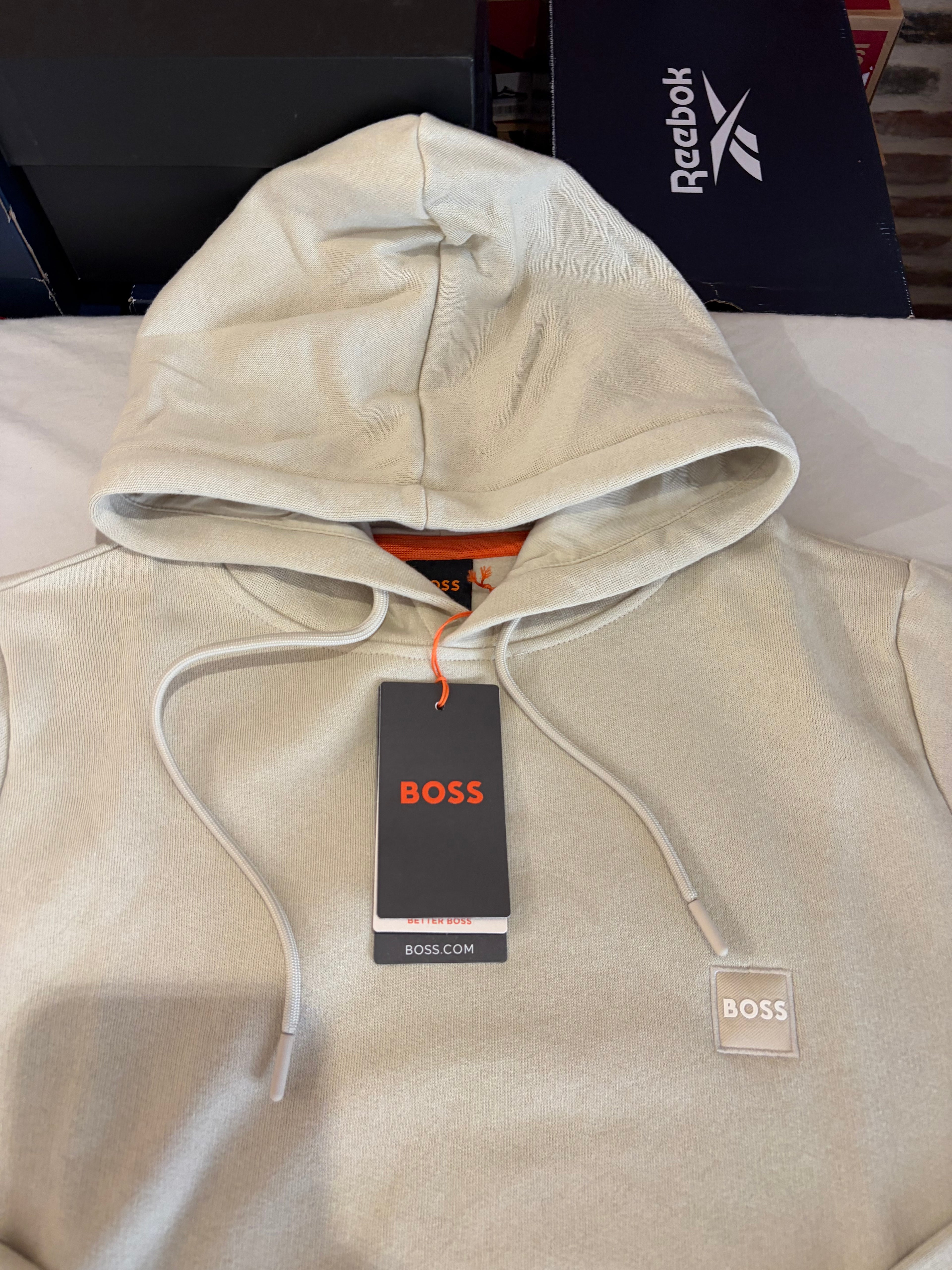 Sweat à capuche BOSS Wetalk Écru Homme M - Logo ton sur ton - Neuf