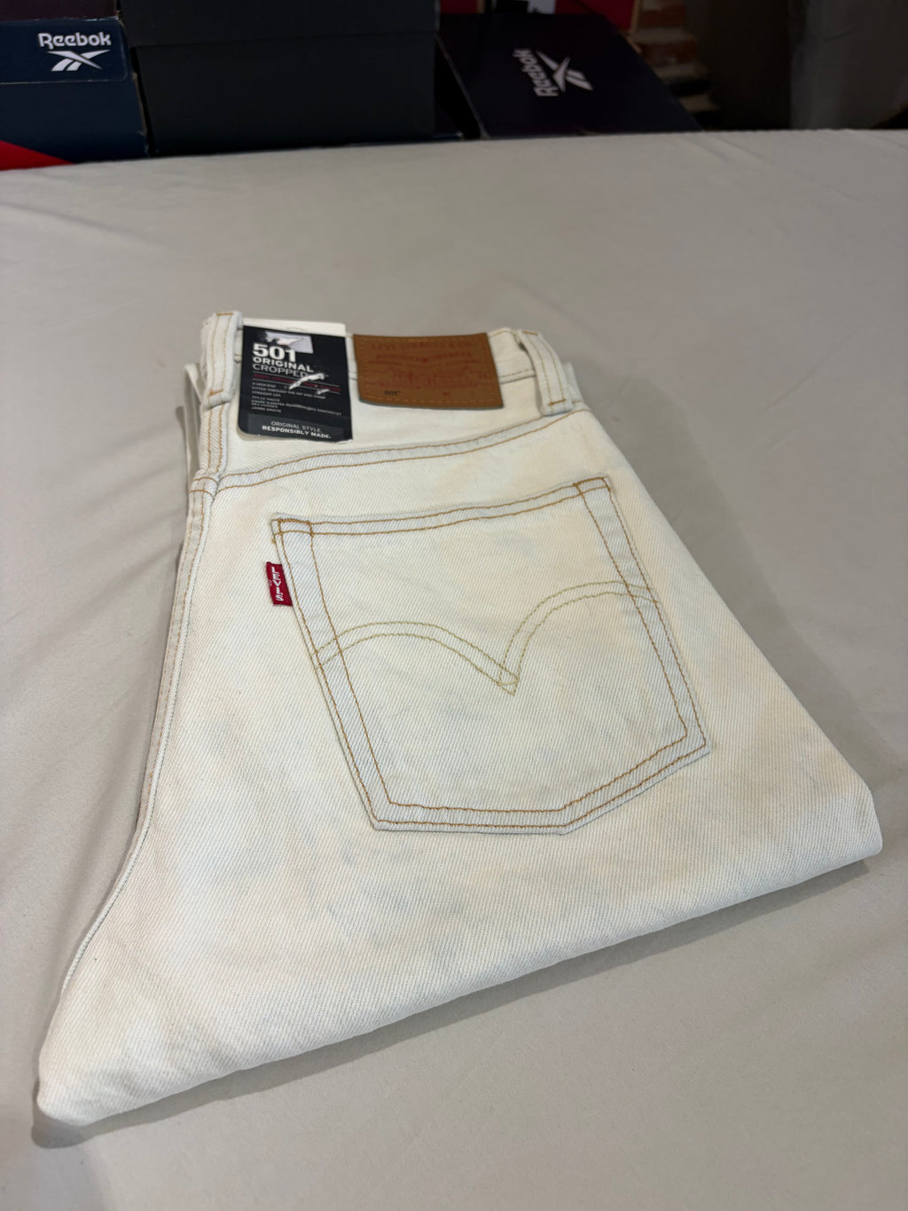 Jean Levi's 501 Original Cropped Femme Blanc Écru 25x26