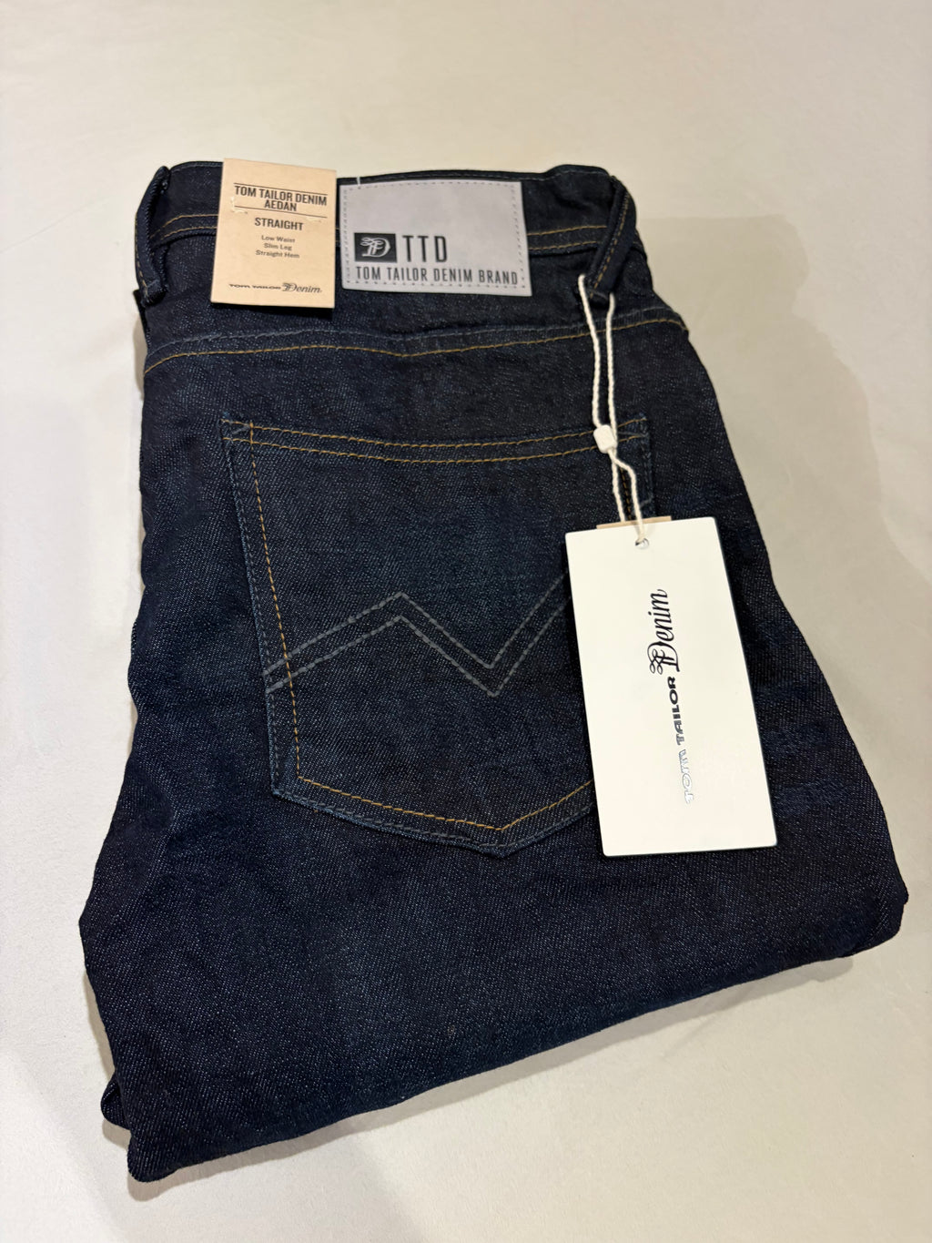 Jean Tom Tailor Denim Aedan Straight Homme Bleu Brut Foncé – Neuf avec étiquettes – Taille 29/32
