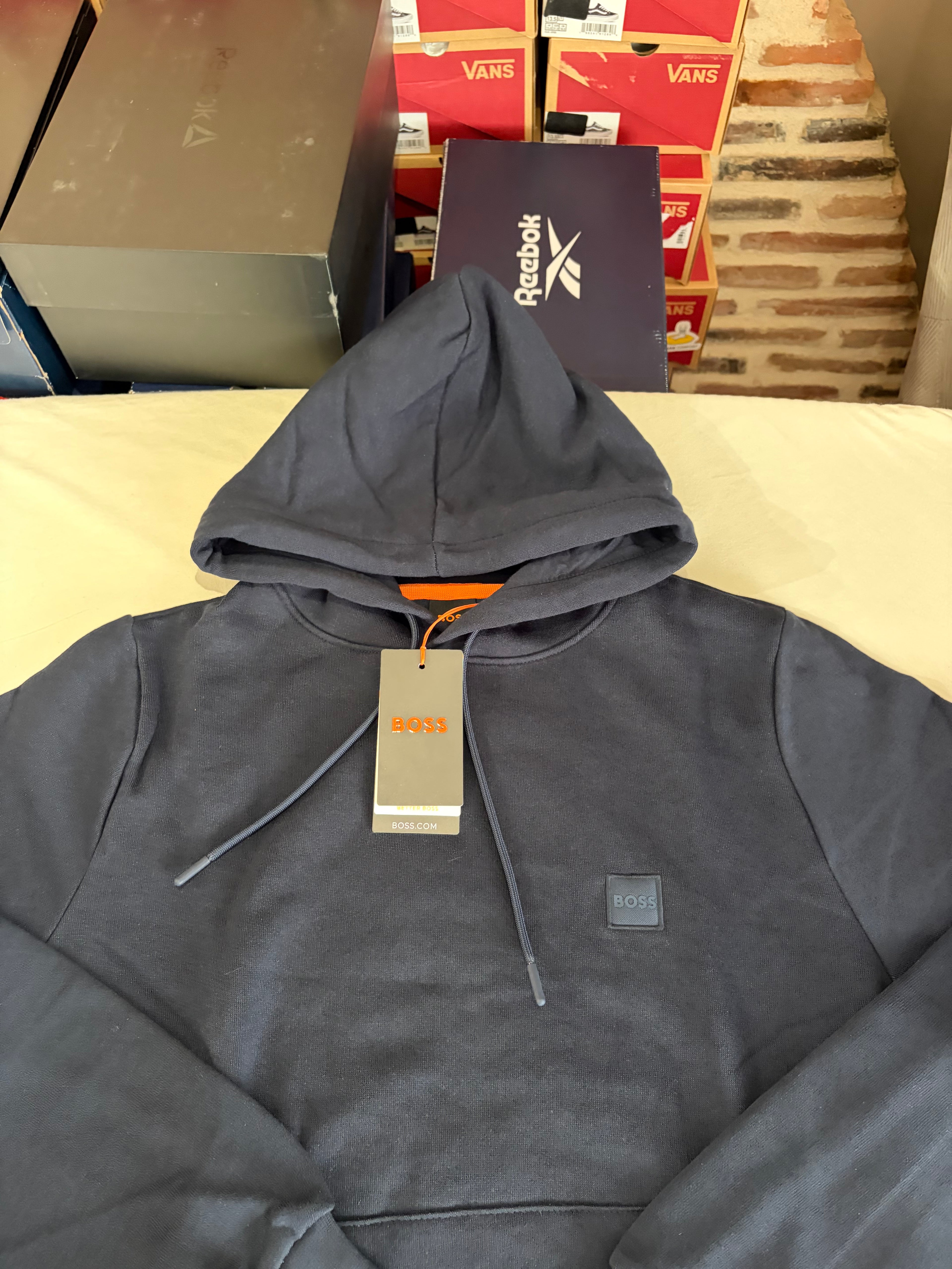 Sweat à capuche BOSS Homme Bleu Marine Dark Blue Taille M - Logo Patch - Neuf