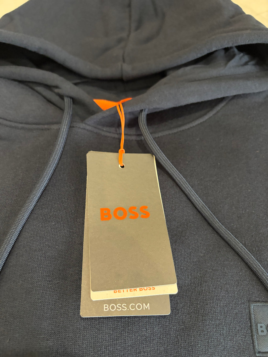 BOSS Sweat à capuche homme bleu marine logo patch – Taille L – Neuf avec étiquette