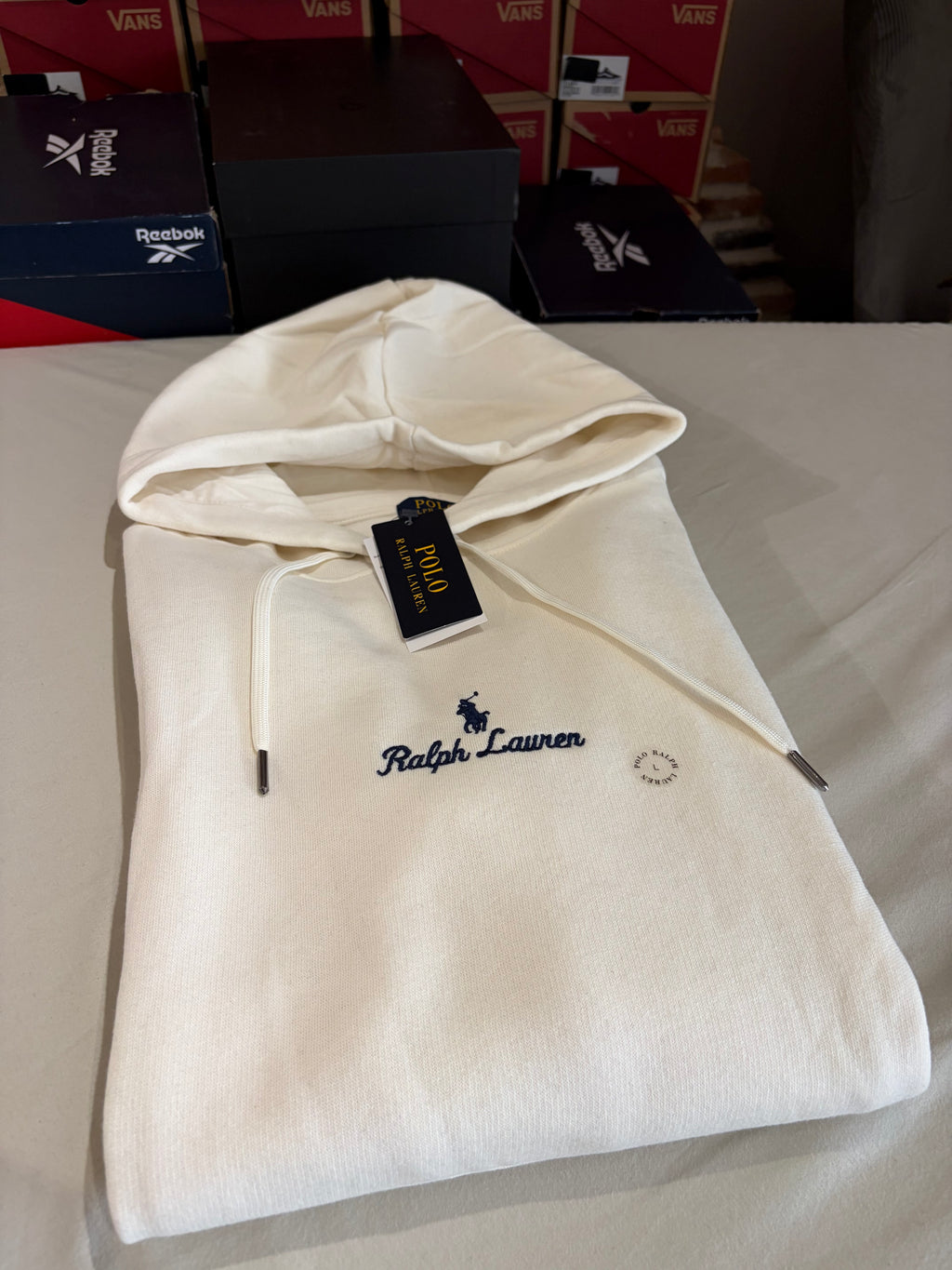 Polo Ralph Lauren Sweat à capuche homme blanc cassé logo brodé – Taille L – Neuf avec étiquette