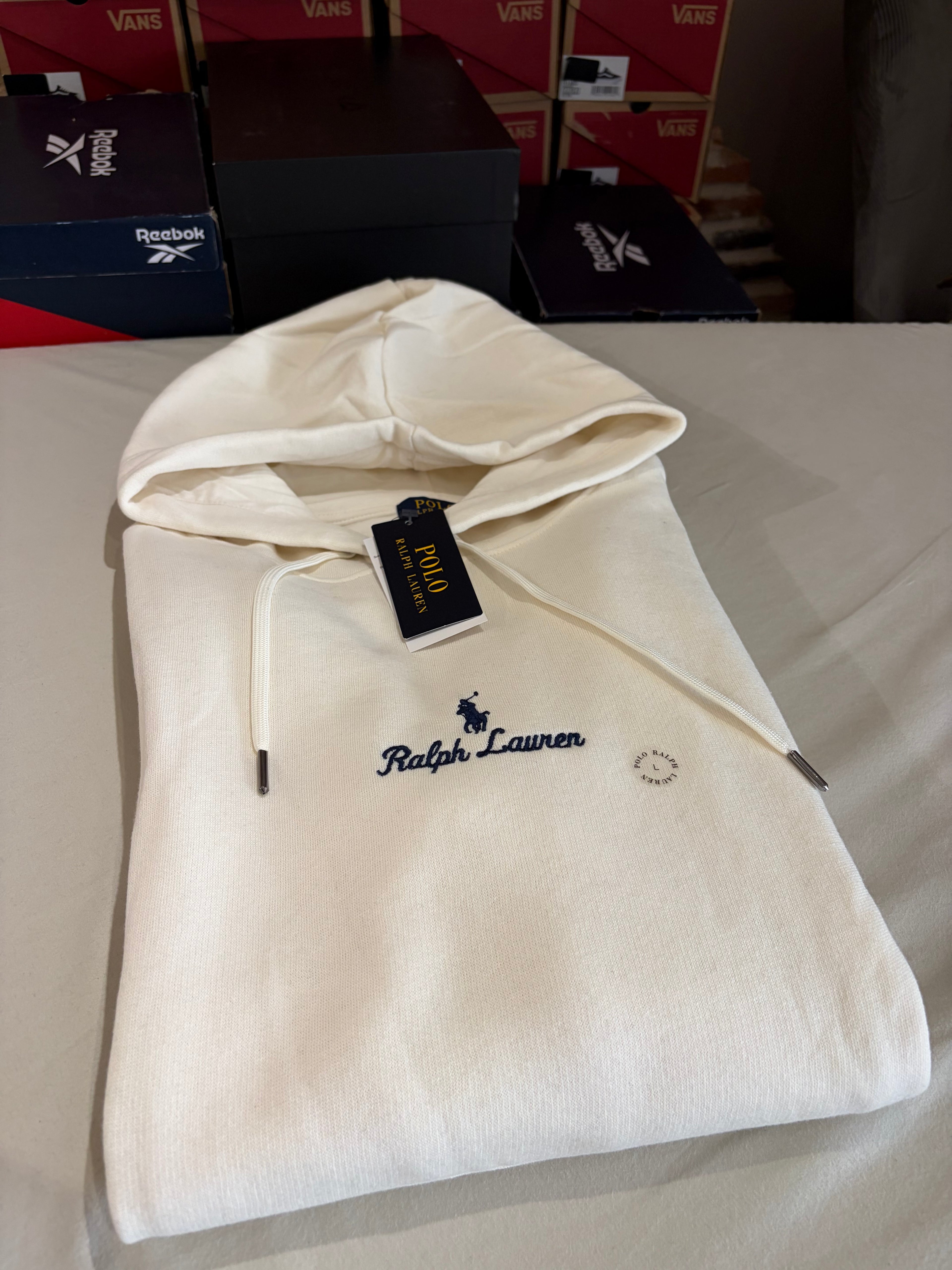 Polo Ralph Lauren Sweat à capuche homme blanc cassé logo brodé – Taille L – Neuf avec étiquette