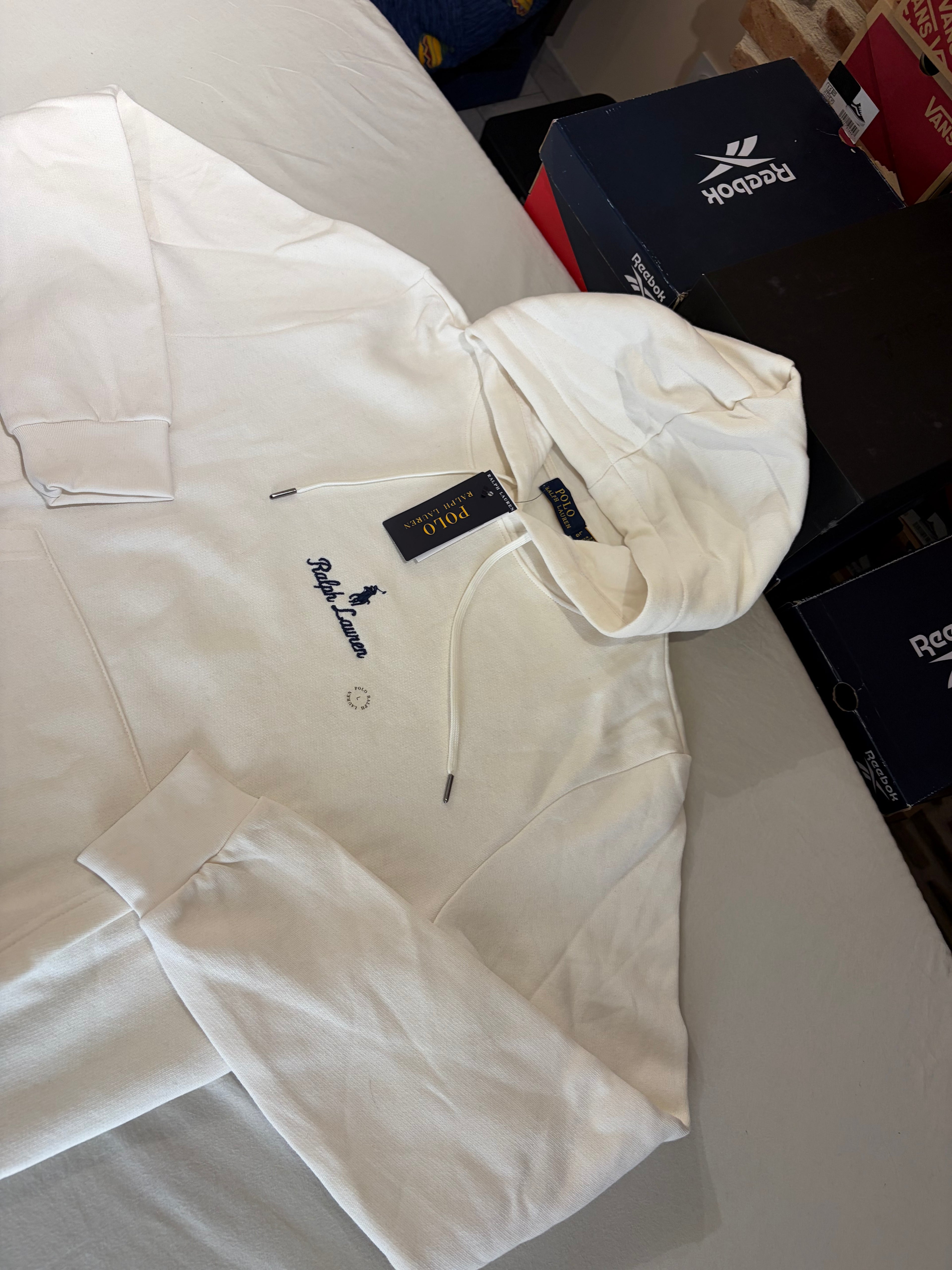Polo Ralph Lauren Sweat à capuche homme blanc cassé logo brodé – Taille L – Neuf avec étiquette