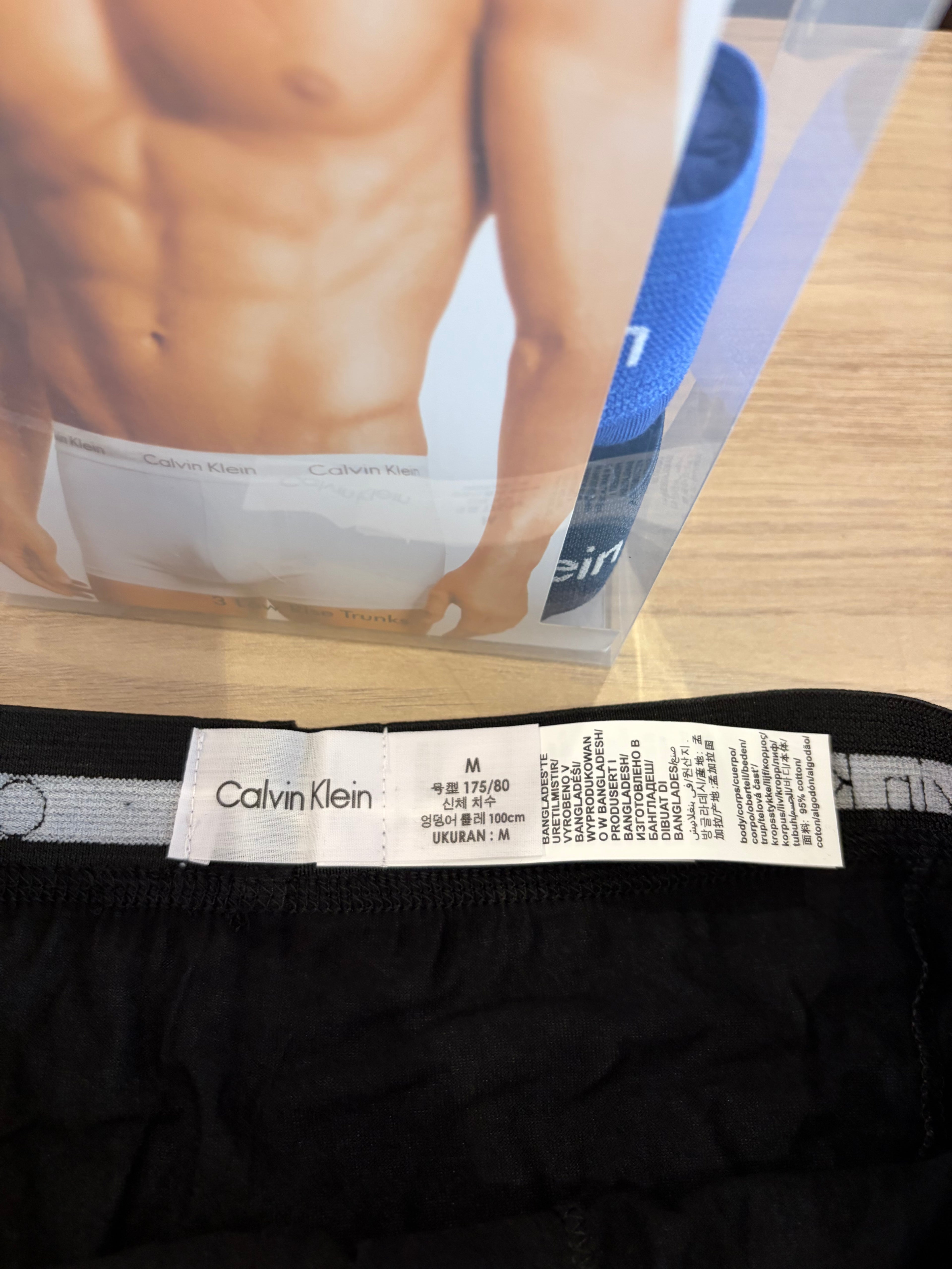 Calvin Klein – Lot de 3 Boxers Cotton Stretch Low Rise Trunks Homme – Taille M – Noir & Bleu