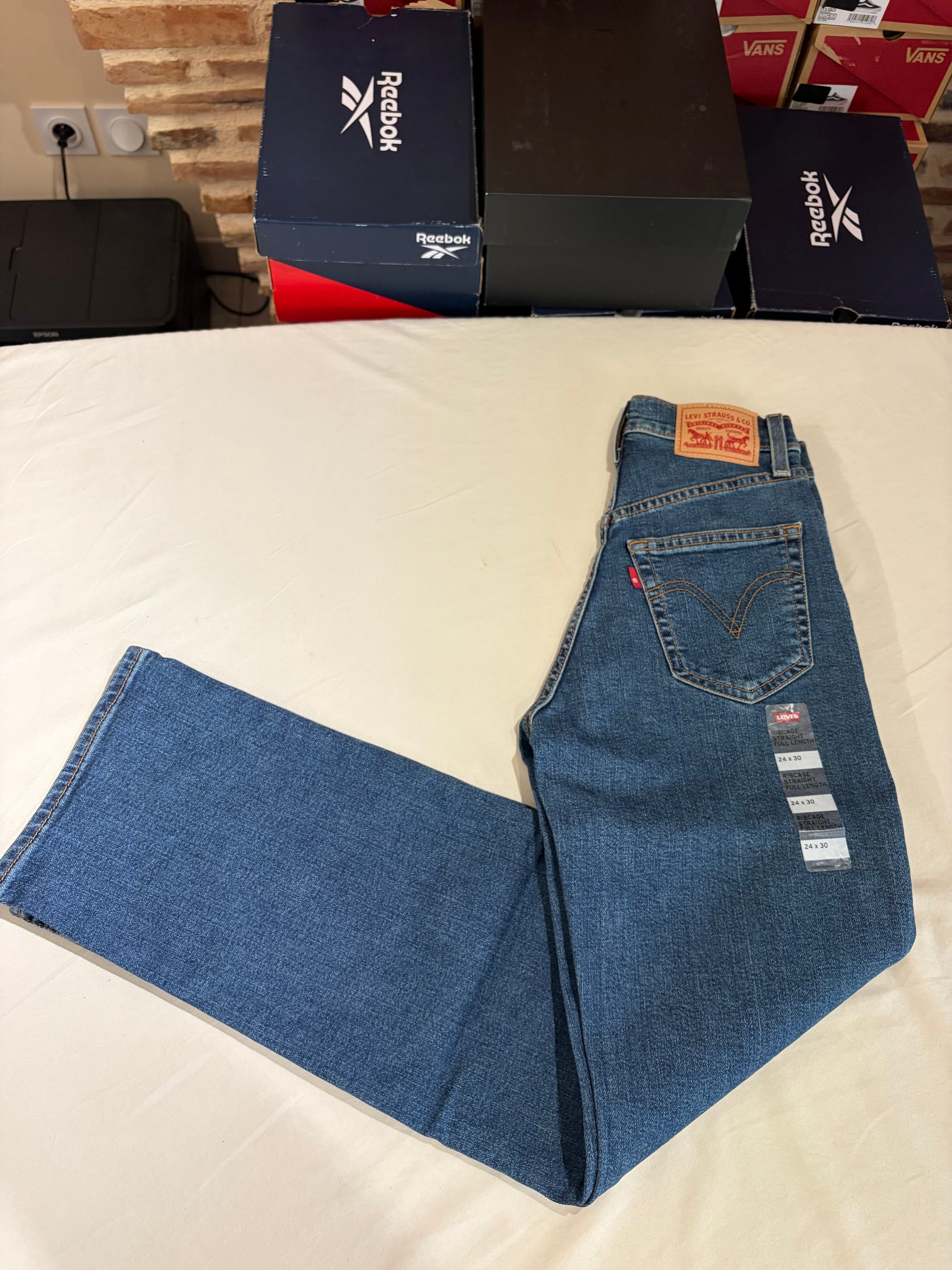Levi's Ribcage Straight Full Length Femme Bleu Moyen 24x30 | Jean Taille Ultra Haute Neuf