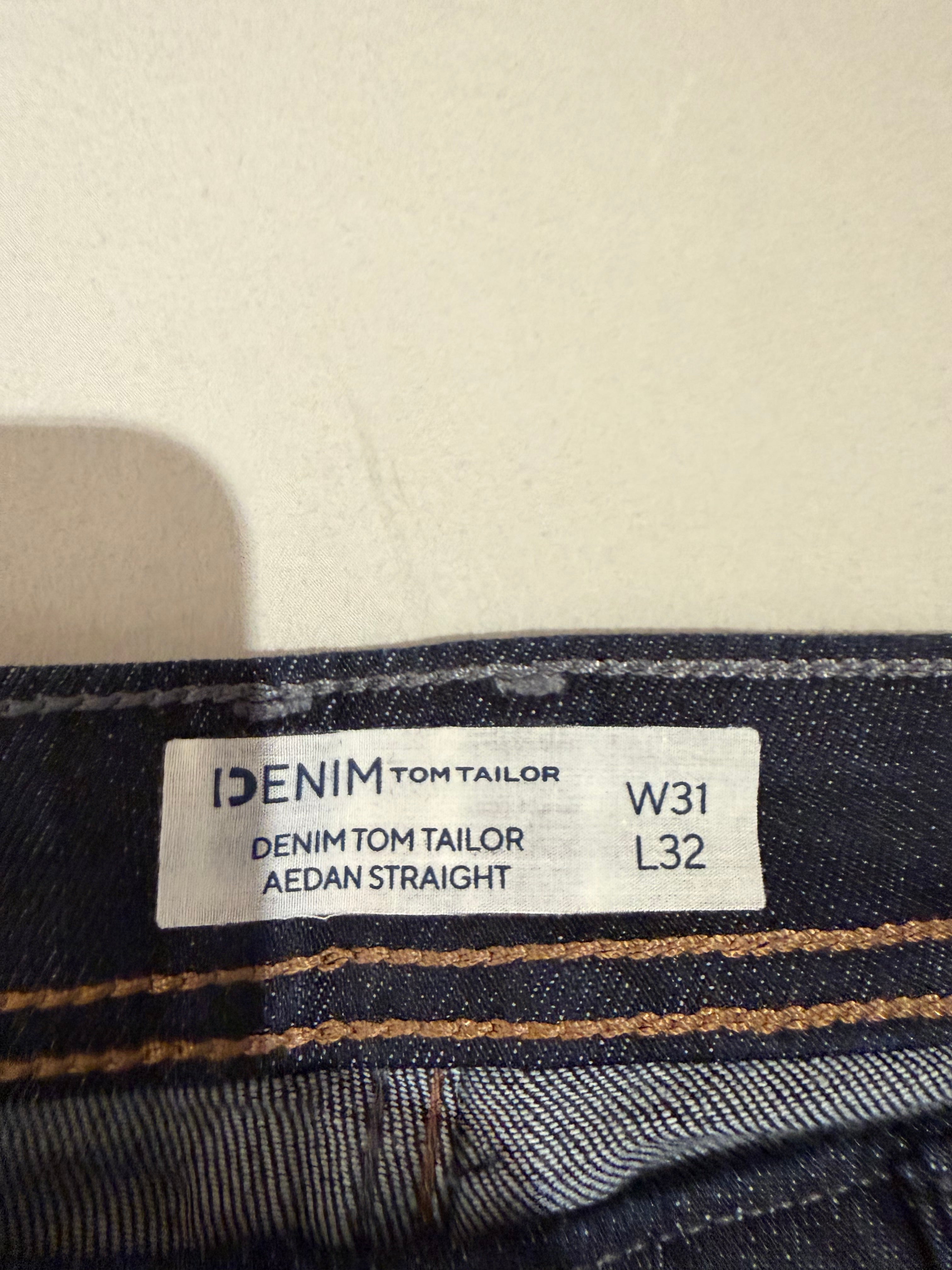 Jean Tom Tailor Denim Aedan Straight Homme Bleu Brut Foncé – Neuf avec étiquettes – Taille 31/32