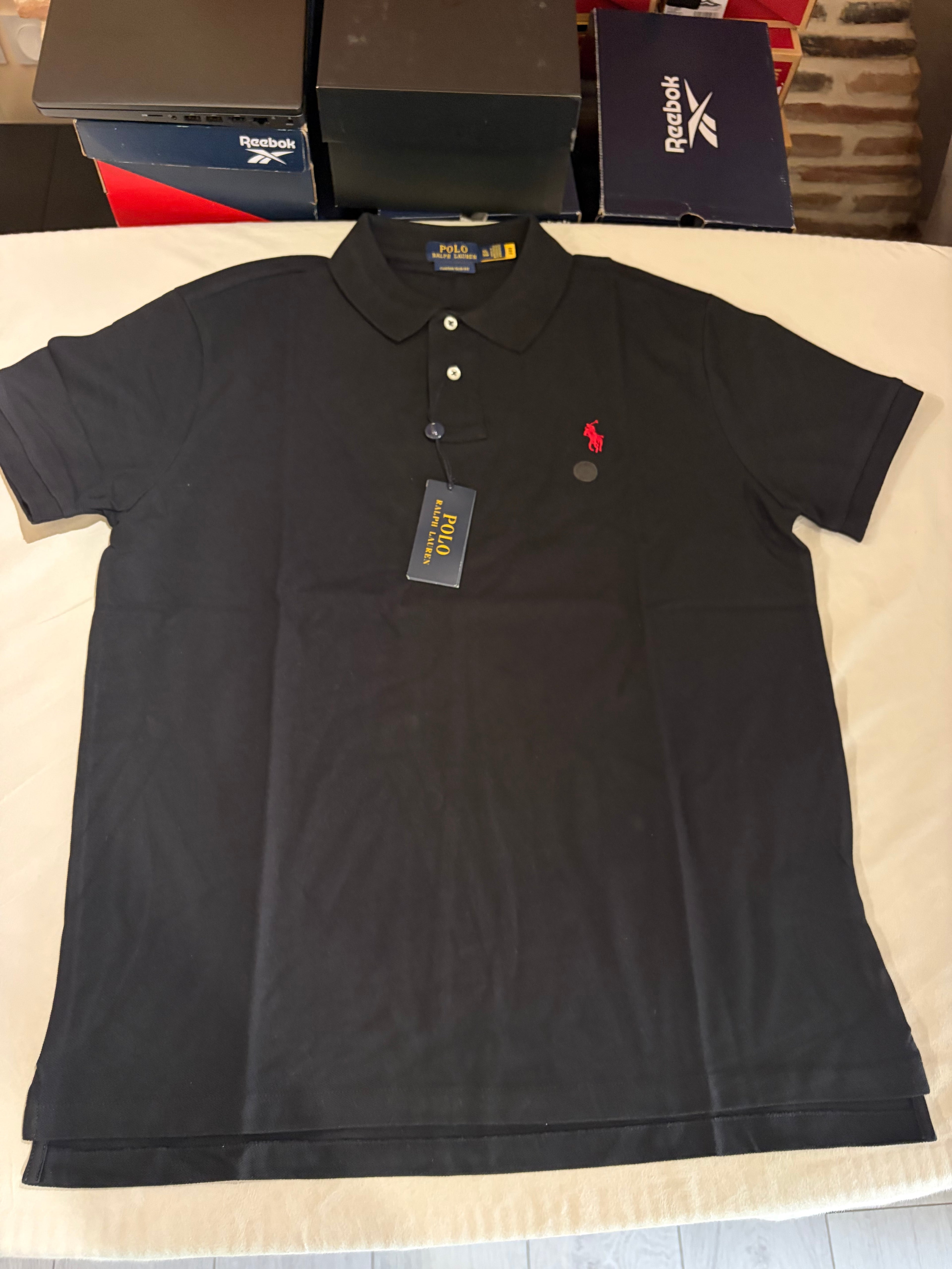 Polo Ralph Lauren – Polo Homme Noir Custom Slim Fit Logo Rouge – Taille XL
