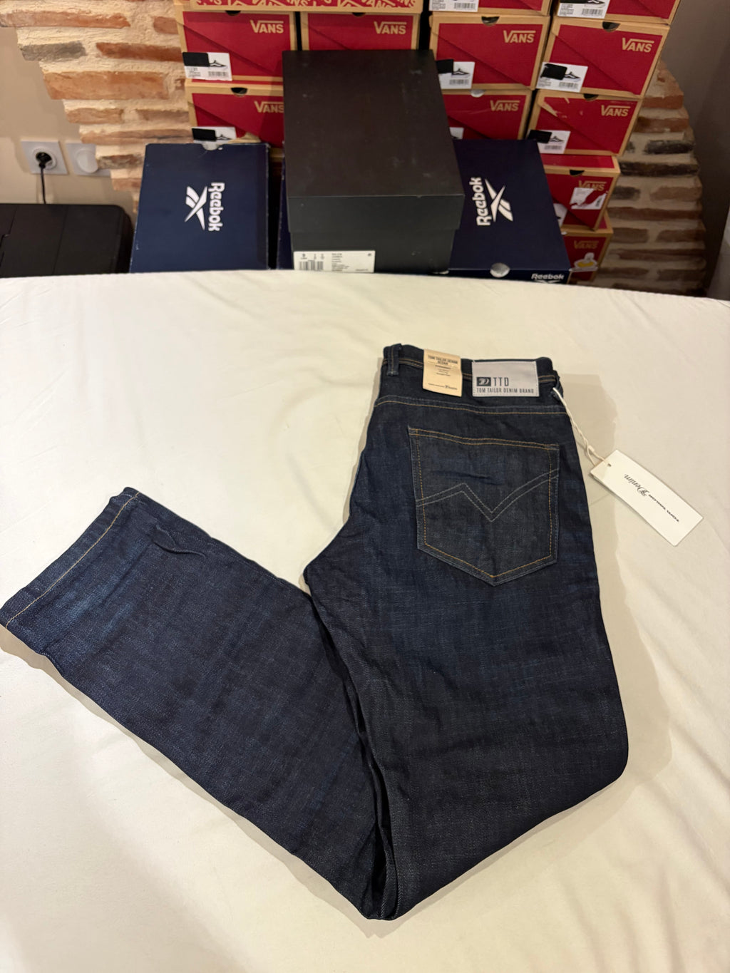 Jean Tom Tailor Denim Aedan Straight Homme Bleu Brut Foncé – Neuf avec étiquettes – Taille 32/32