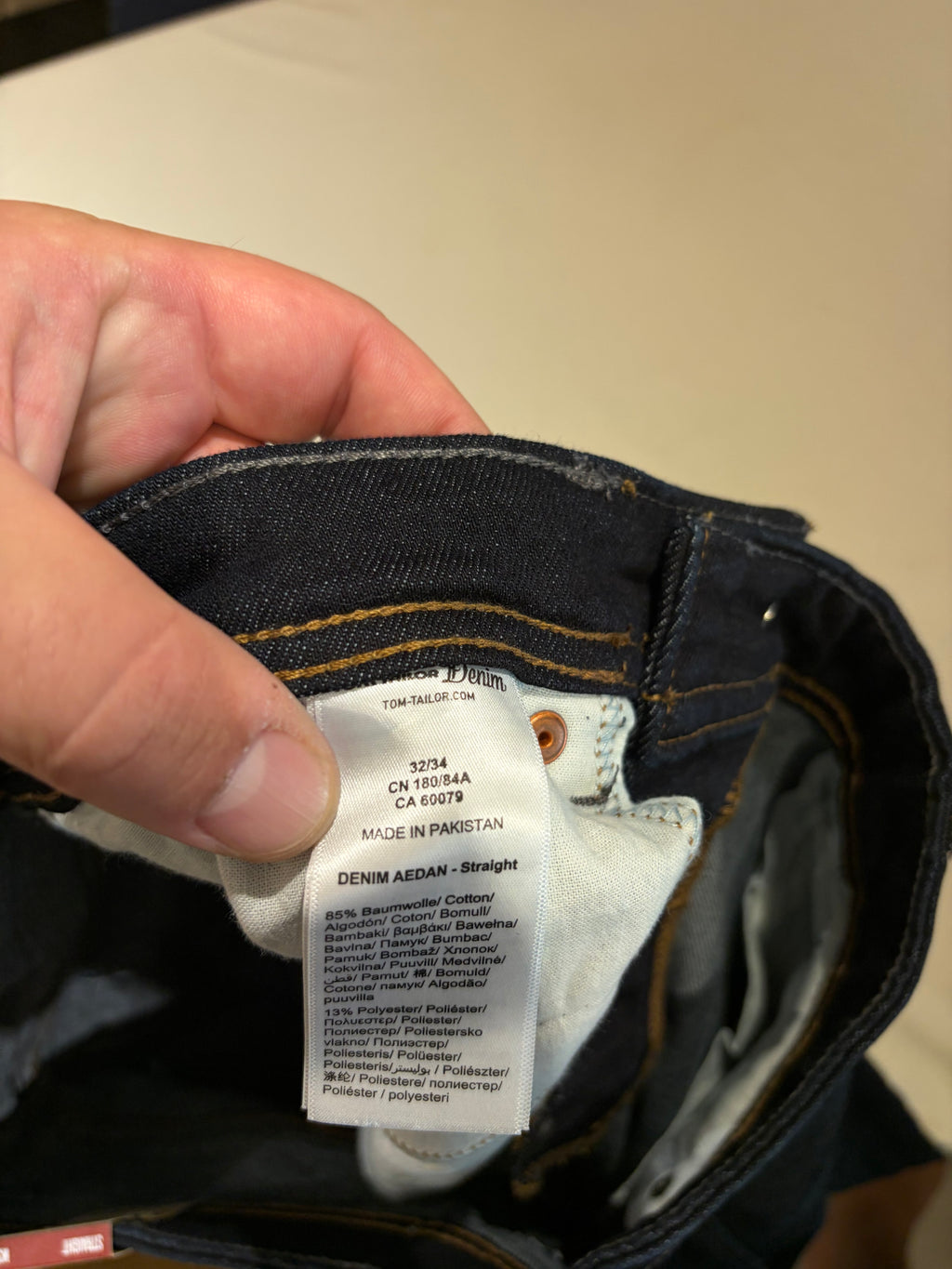 Jean Tom Tailor Denim Aedan Straight Homme Bleu Brut Foncé – Neuf avec étiquettes – Taille 32/34