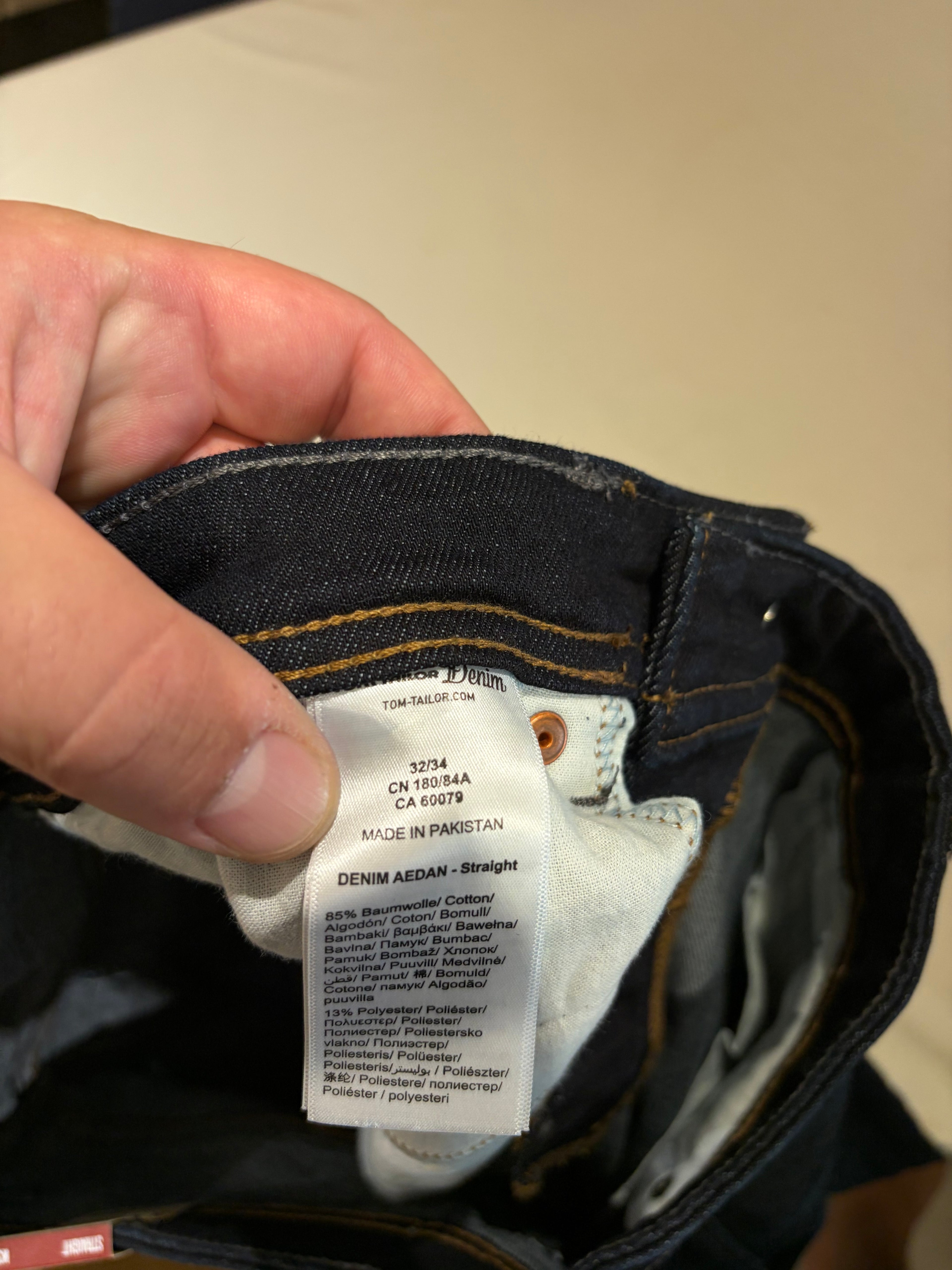 Jean Tom Tailor Denim Aedan Straight Homme Bleu Brut Foncé – Neuf avec étiquettes – Taille 32/34