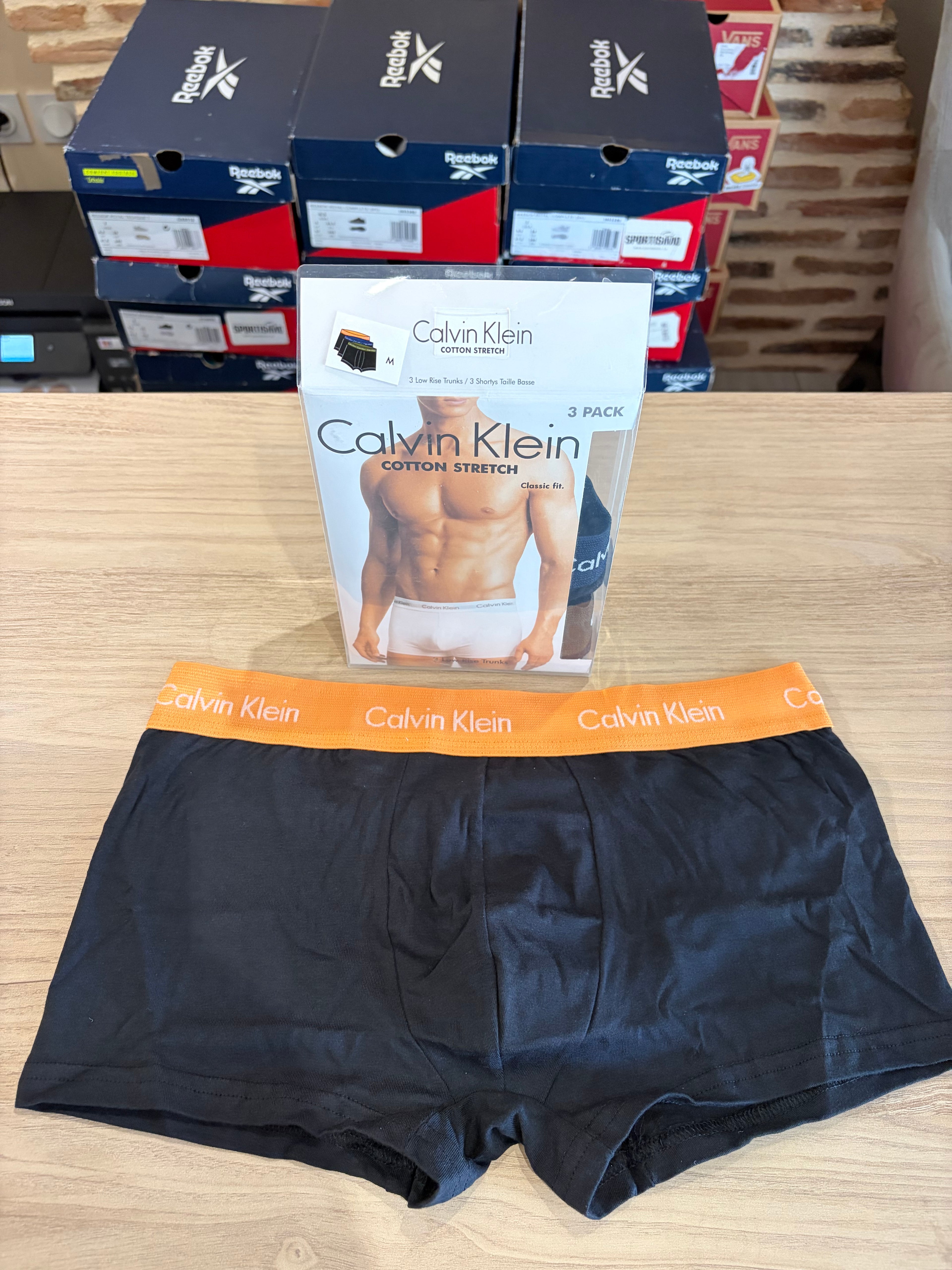 Calvin Klein – Lot de 3 Boxers Cotton Stretch Low Rise Trunks Homme – Taille M