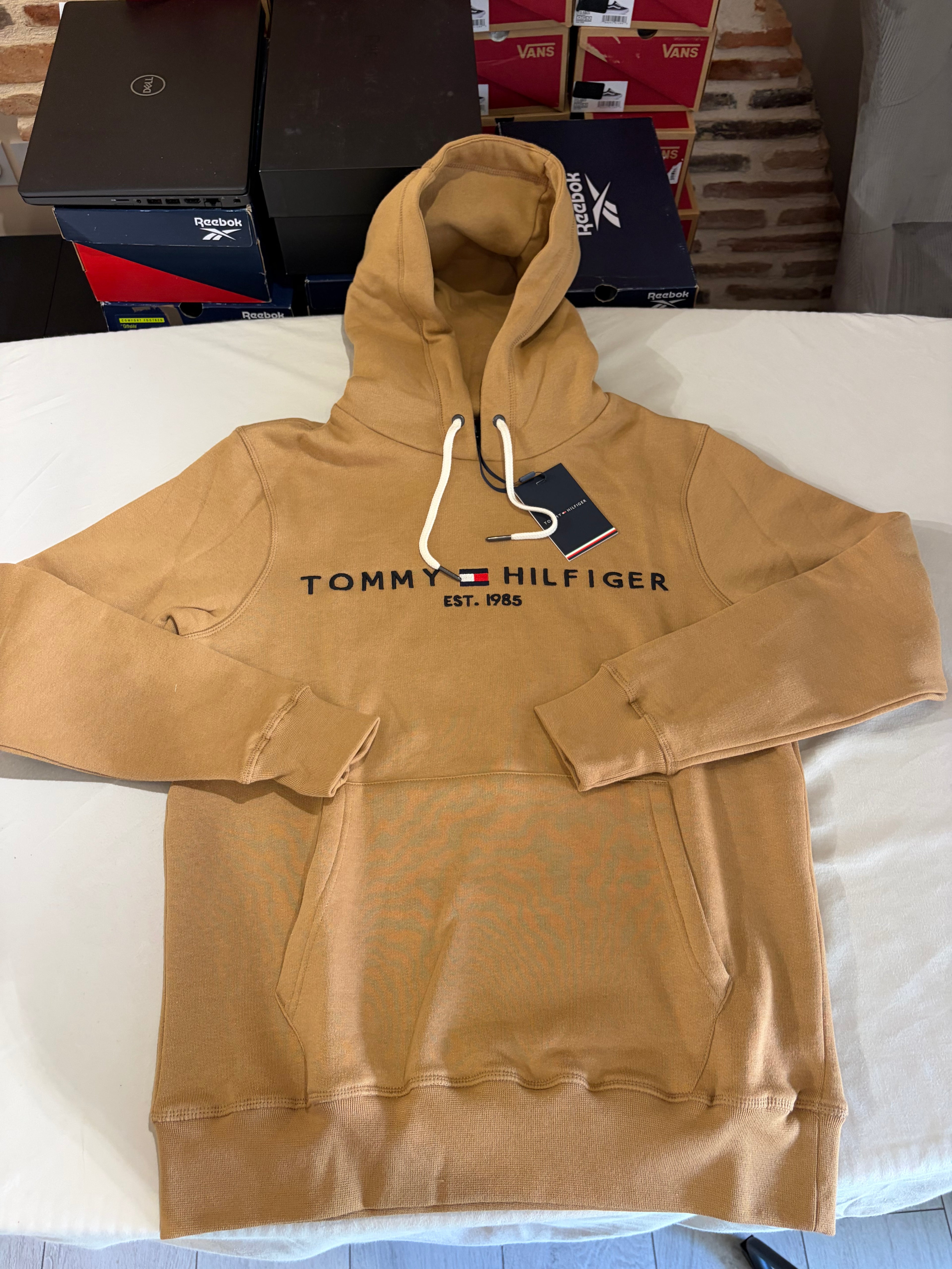 Sweat à capuche Tommy Hilfiger Logo Hoody Camel Homme Taille M