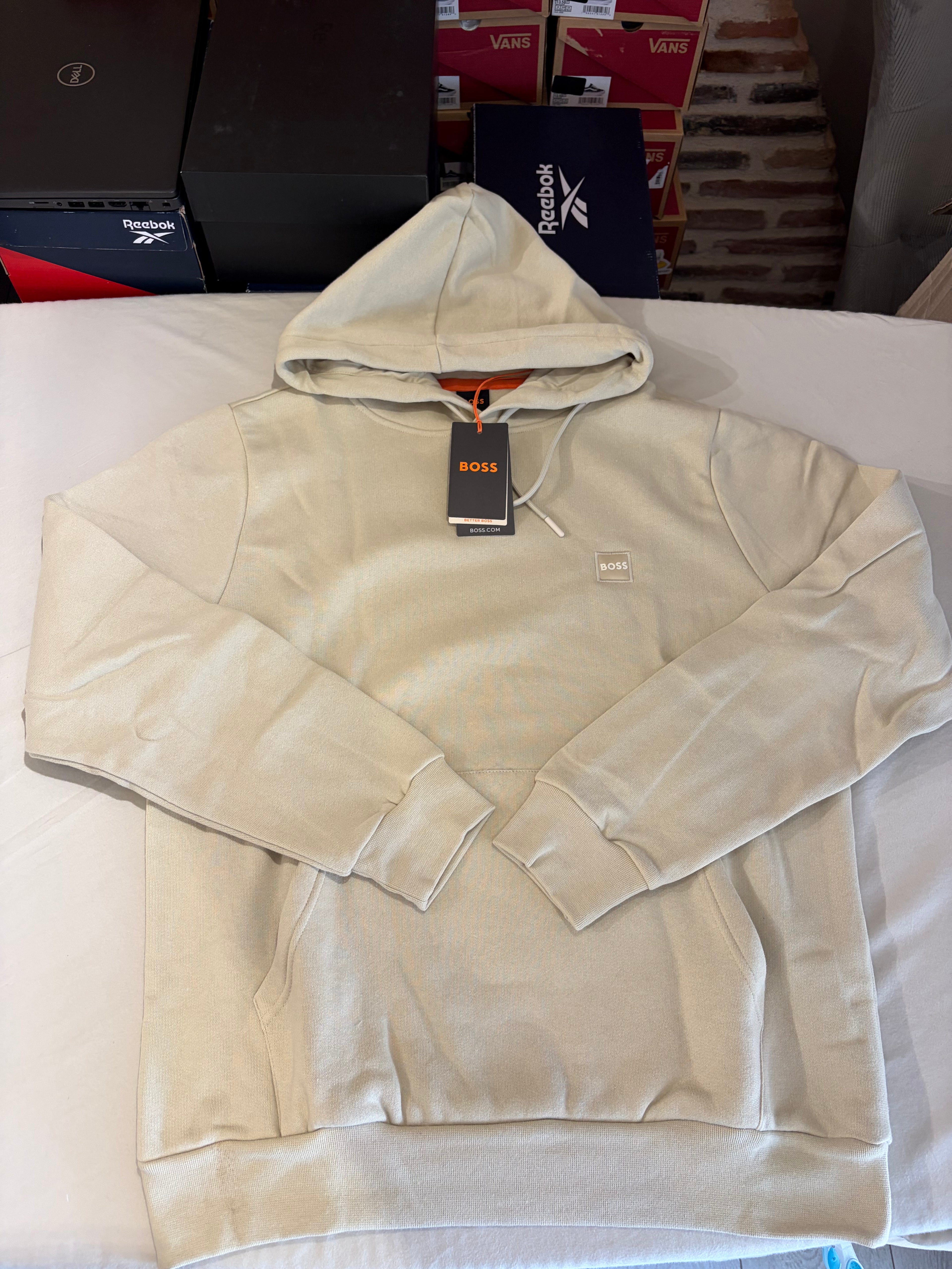 Sweat à capuche BOSS Wetalk Natural Homme L - Logo ton sur ton - Neuf