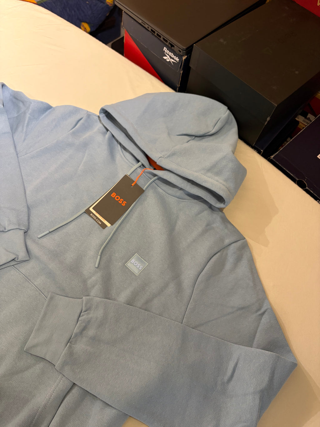 BOSS – Sweat à Capuche Homme Bleu Ciel Logo Patch – Taille M