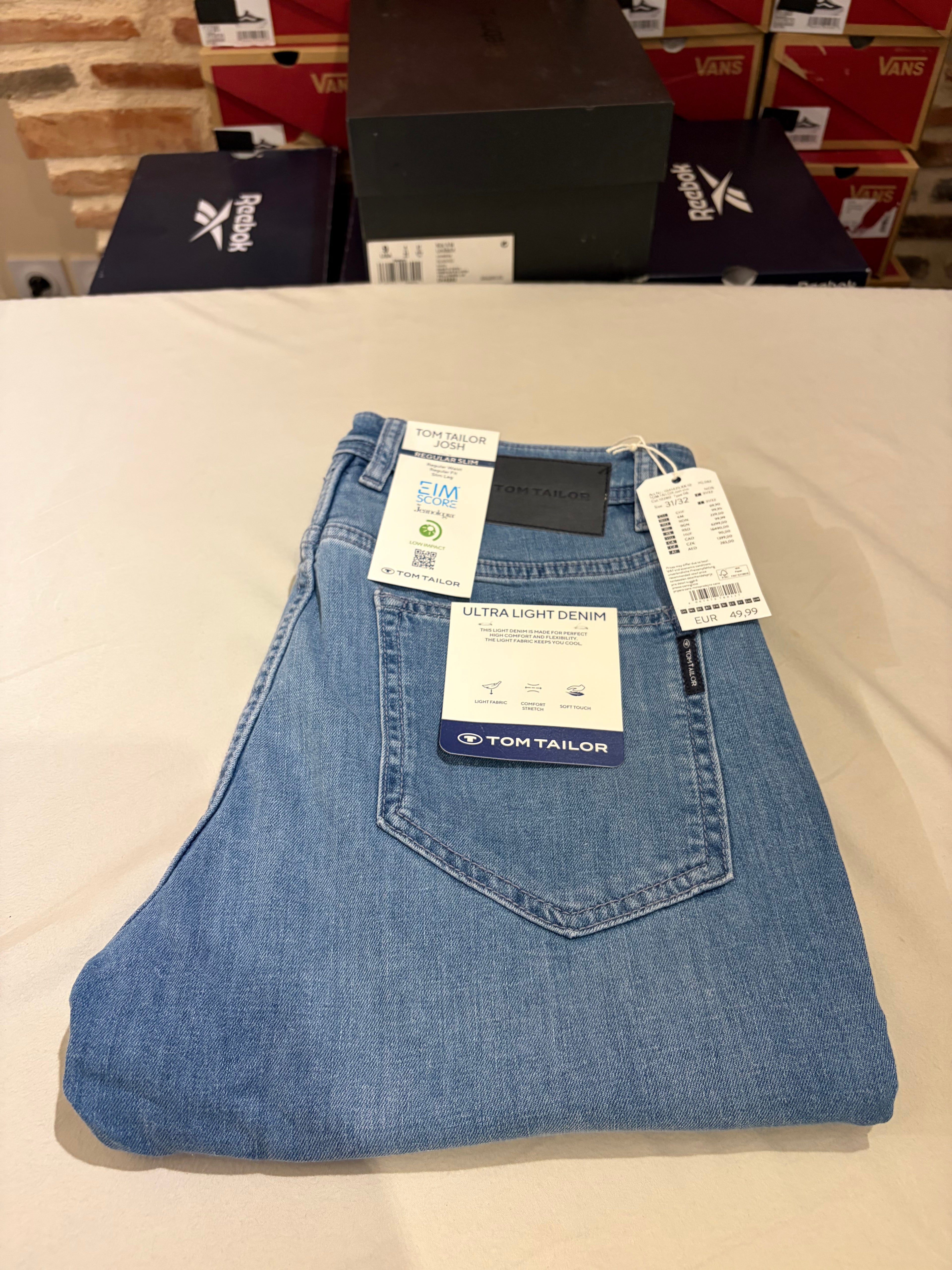 Jean Tom Tailor Josh Regular Slim Ultra Light Denim Homme Bleu Clair – Neuf avec étiquettes – Taille 31/32