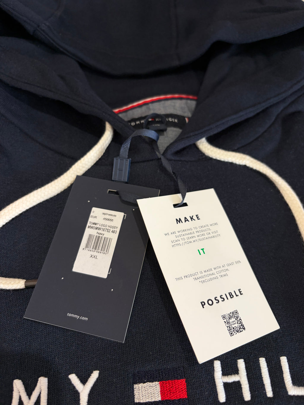 Sweat à Capuche Tommy Hilfiger Bleu Marine Logo Brodé Homme XXL