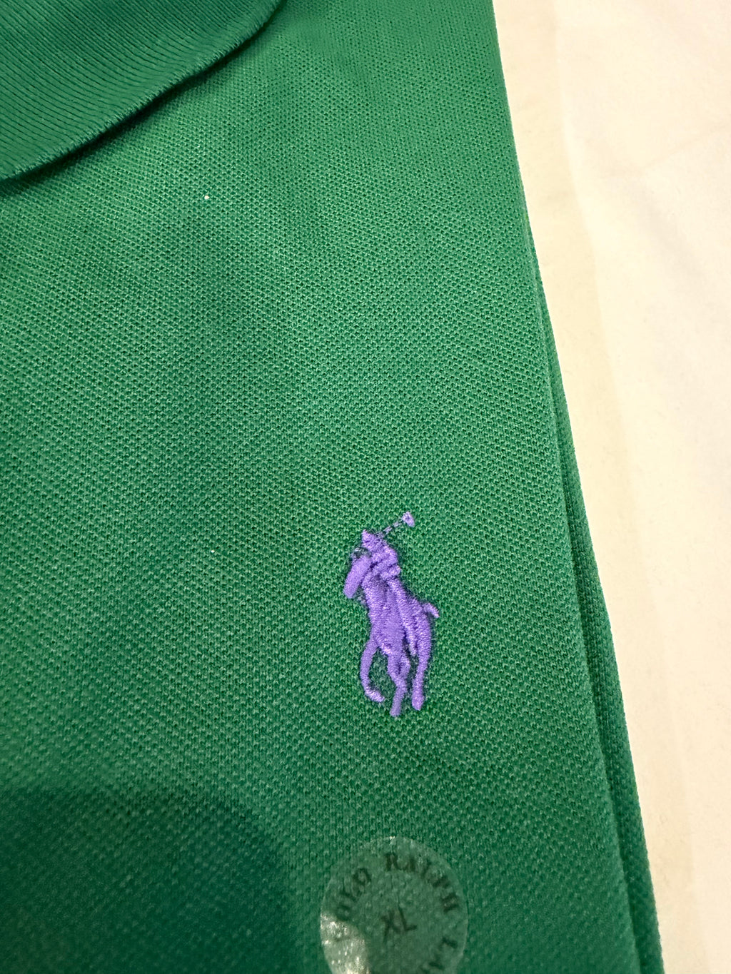 Polo Ralph Lauren – Polo Homme Vert Custom Slim Fit Logo Violet – Taille XL