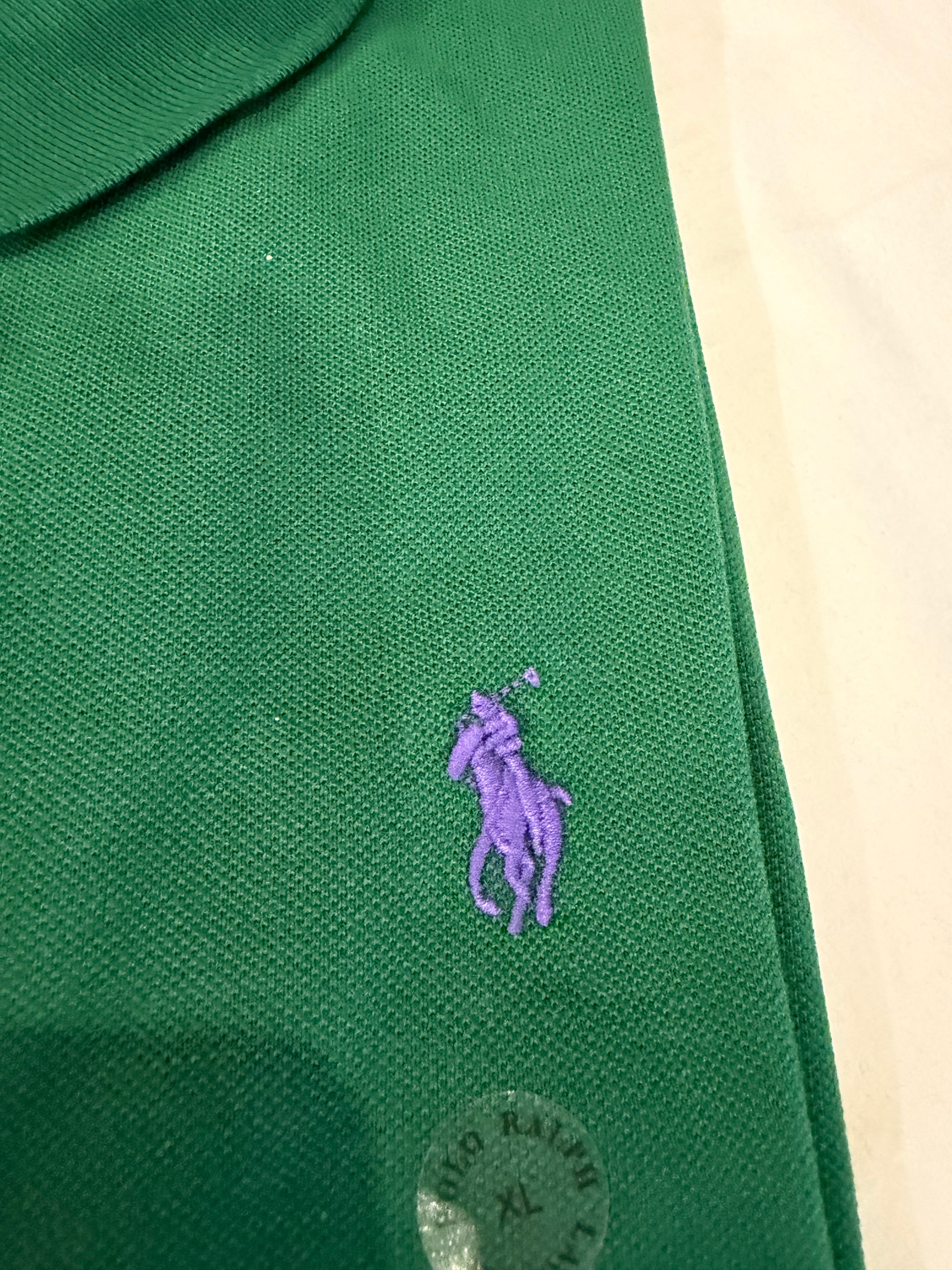 Polo Ralph Lauren – Polo Homme Vert Custom Slim Fit Logo Violet – Taille XL