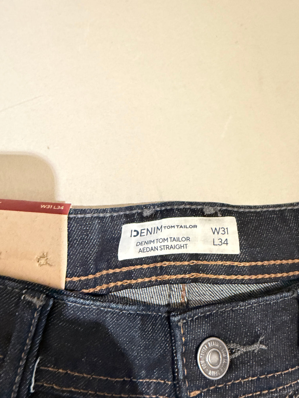 Jean Tom Tailor Denim Aedan Straight Homme Bleu Brut Foncé – Neuf avec étiquettes – Taille 31/34