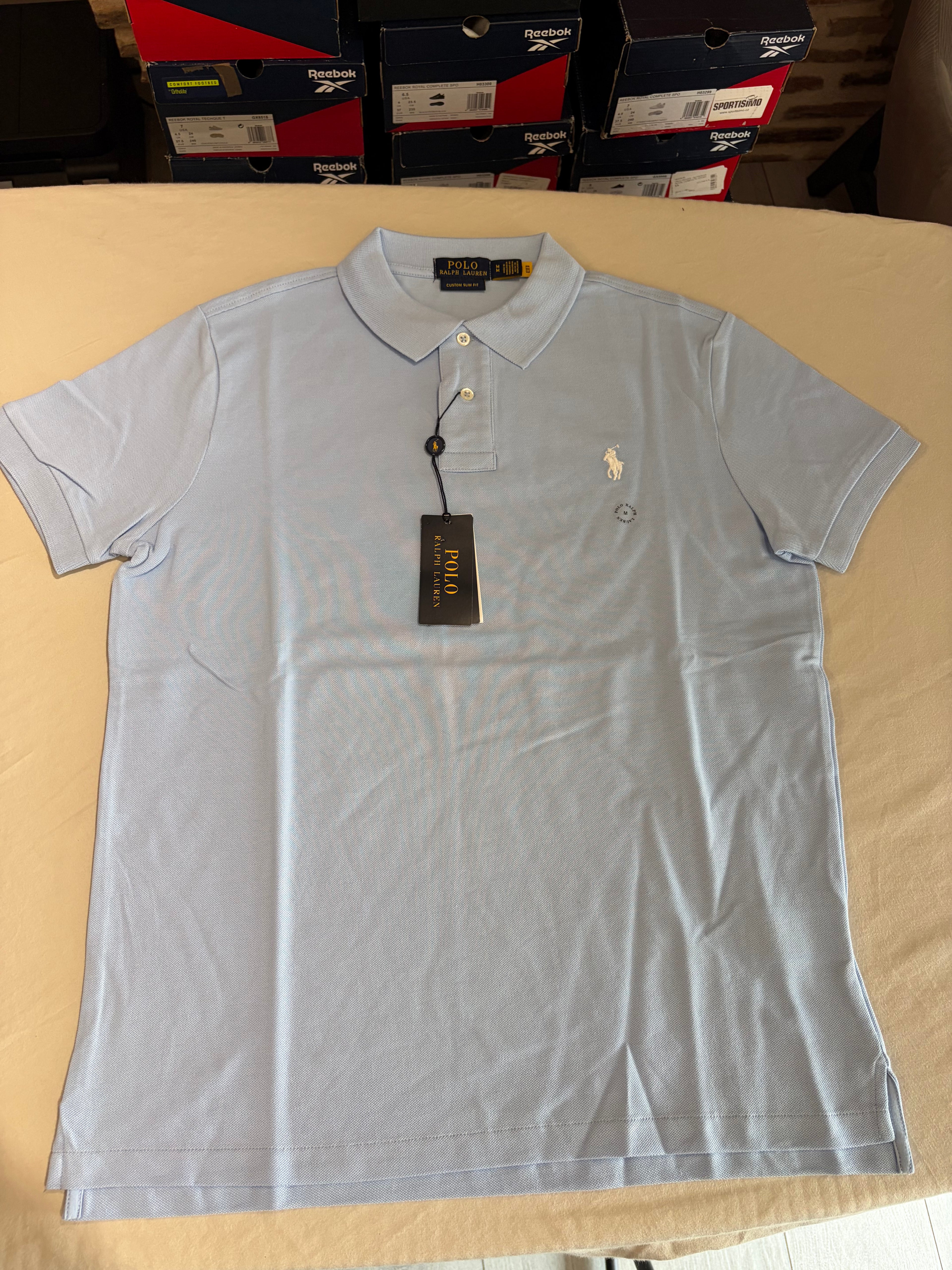 Polo Ralph Lauren Custom Slim Fit Bleu Ciel Logo Blanc Homme Taille M – Neuf avec étiquette