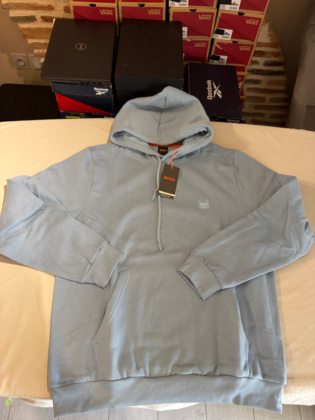 Sweat à capuche BOSS Wetalk Bleu Clair Homme XL - Logo ton sur ton - Neuf