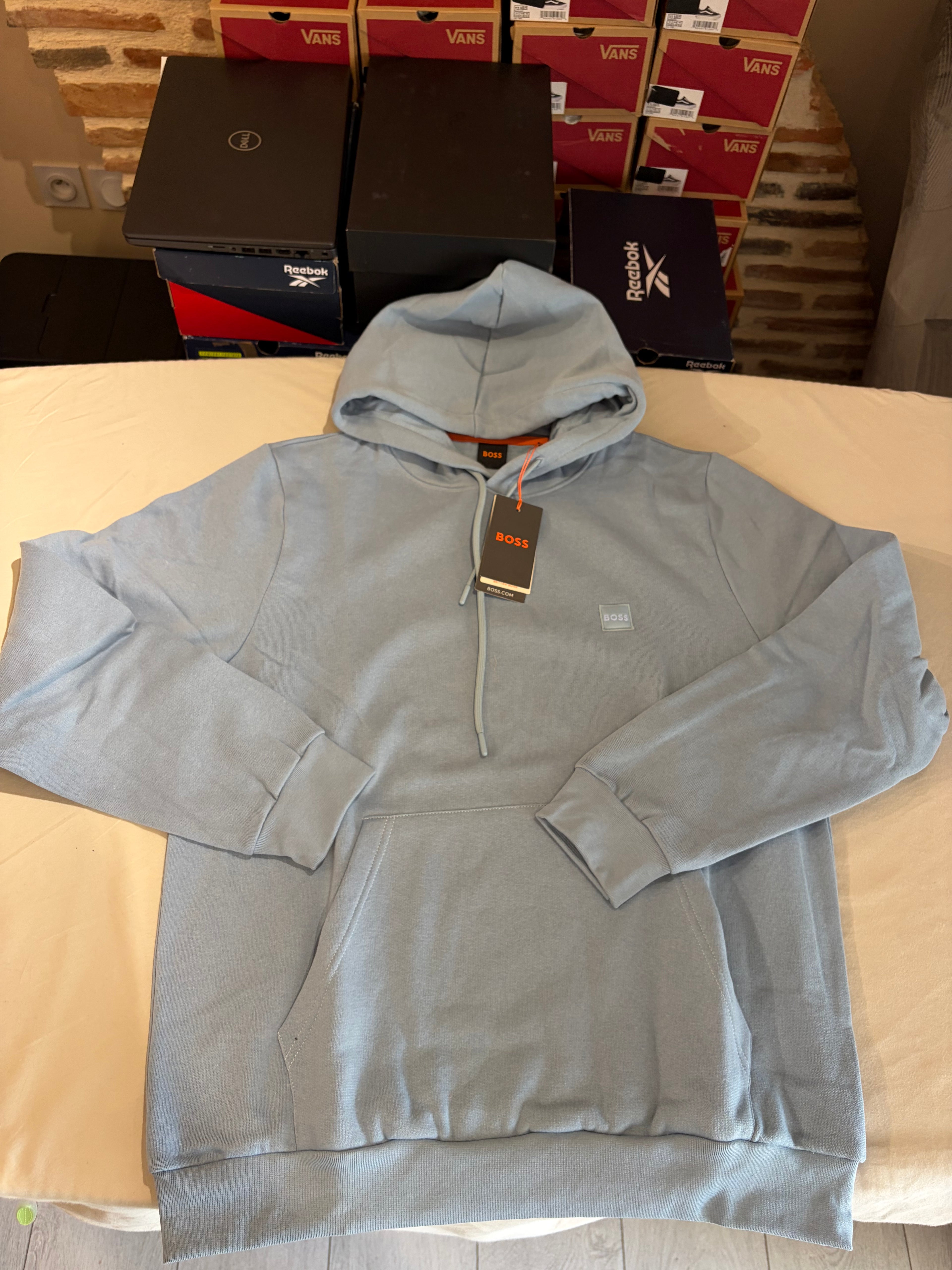 Sweat à capuche BOSS Wetalk Bleu Clair Homme XL - Logo ton sur ton - Neuf