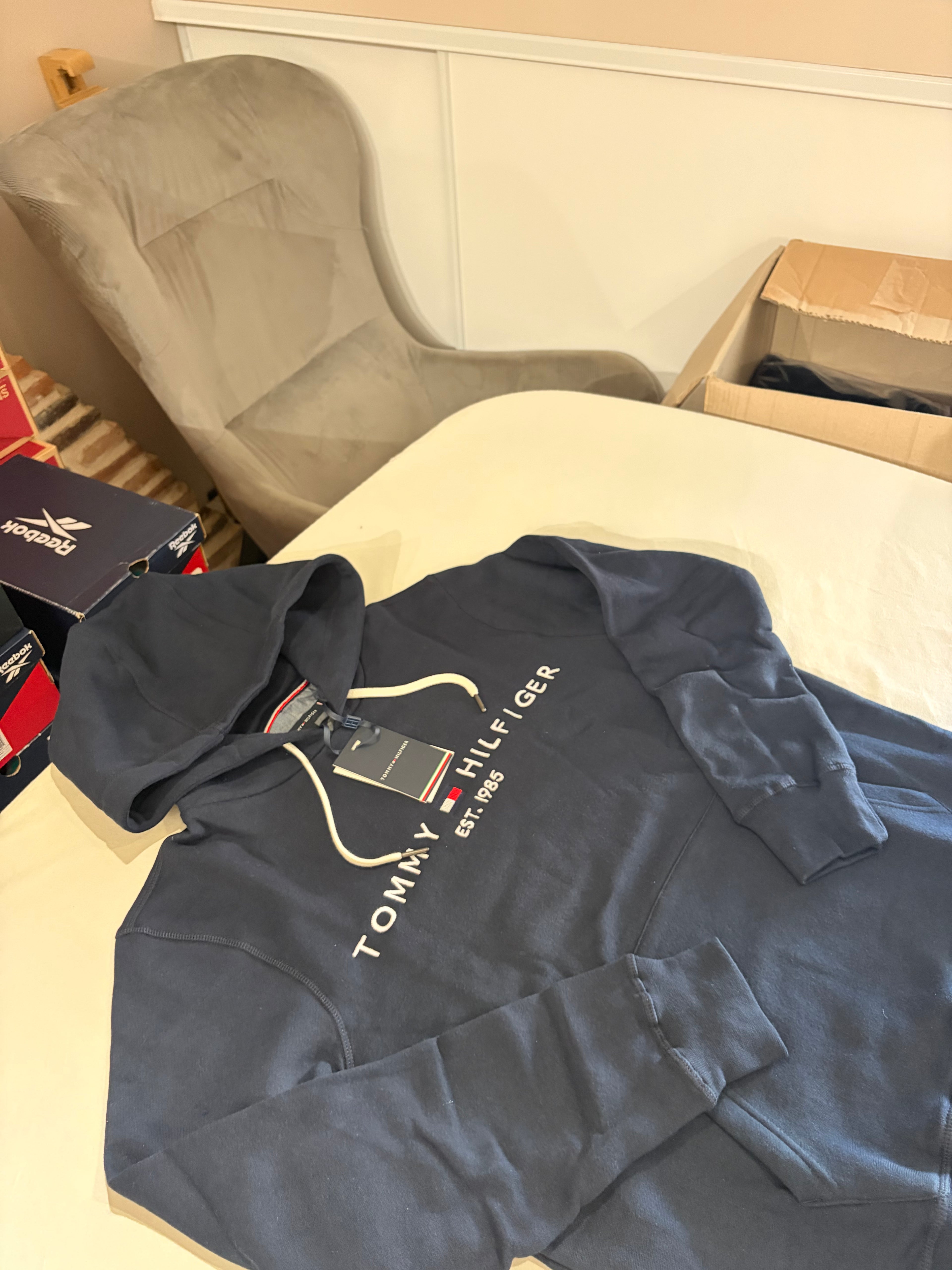 Sweat à capuche Tommy Hilfiger Logo Hoody MW0MW10752 Bleu Marine Homme Taille L