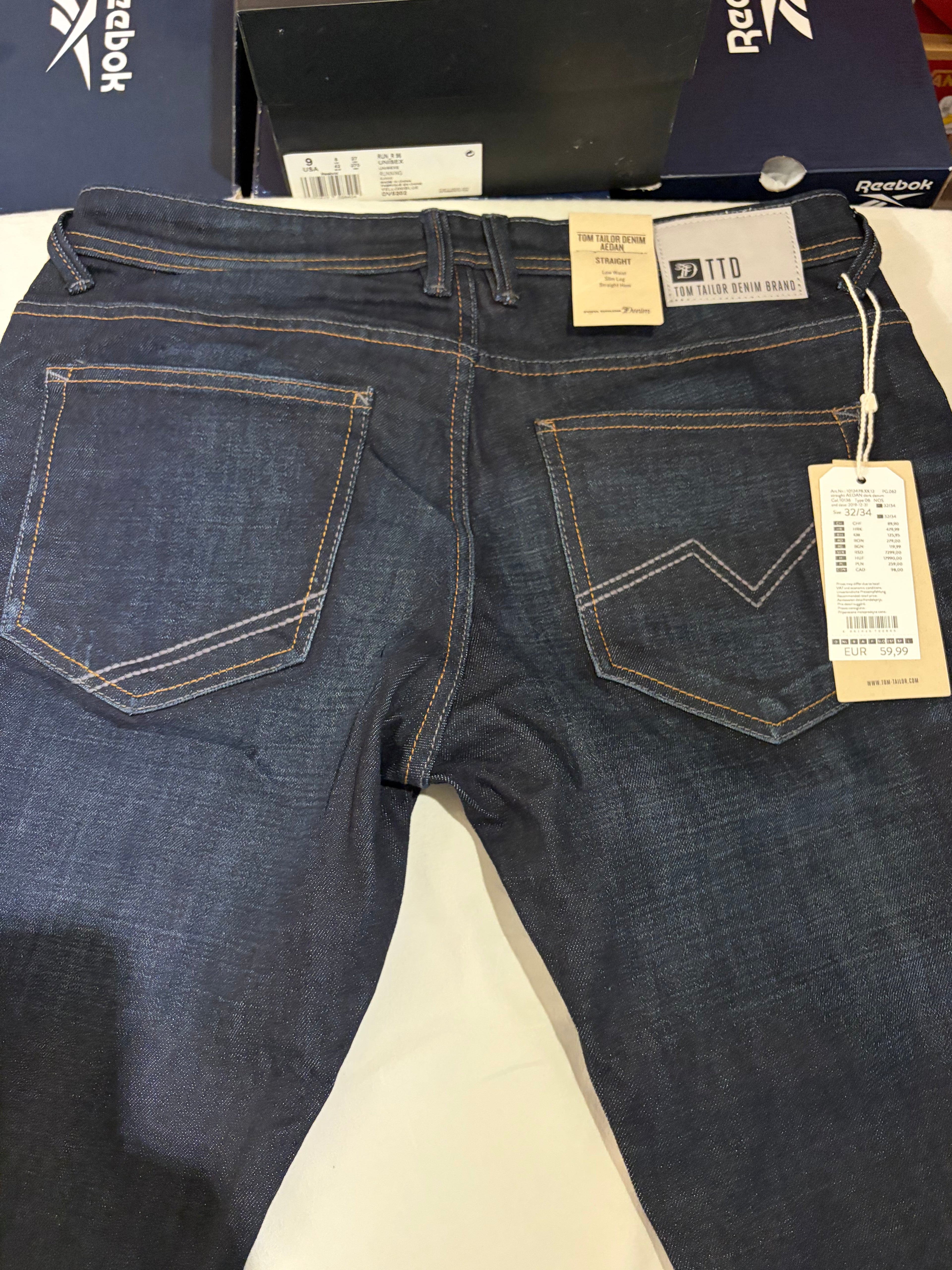 Jean Tom Tailor Denim Aedan Straight Homme Bleu Brut Foncé – Neuf avec étiquettes – Taille 32/34
