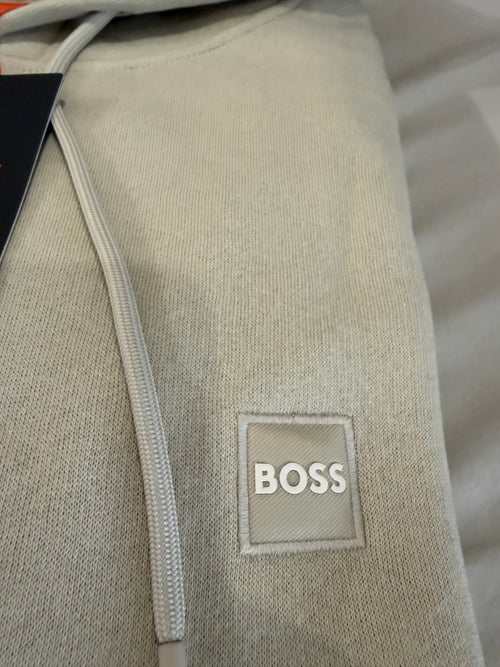 BOSS – Sweat à Capuche Homme Beige Clair Logo Patch – Taille XXL