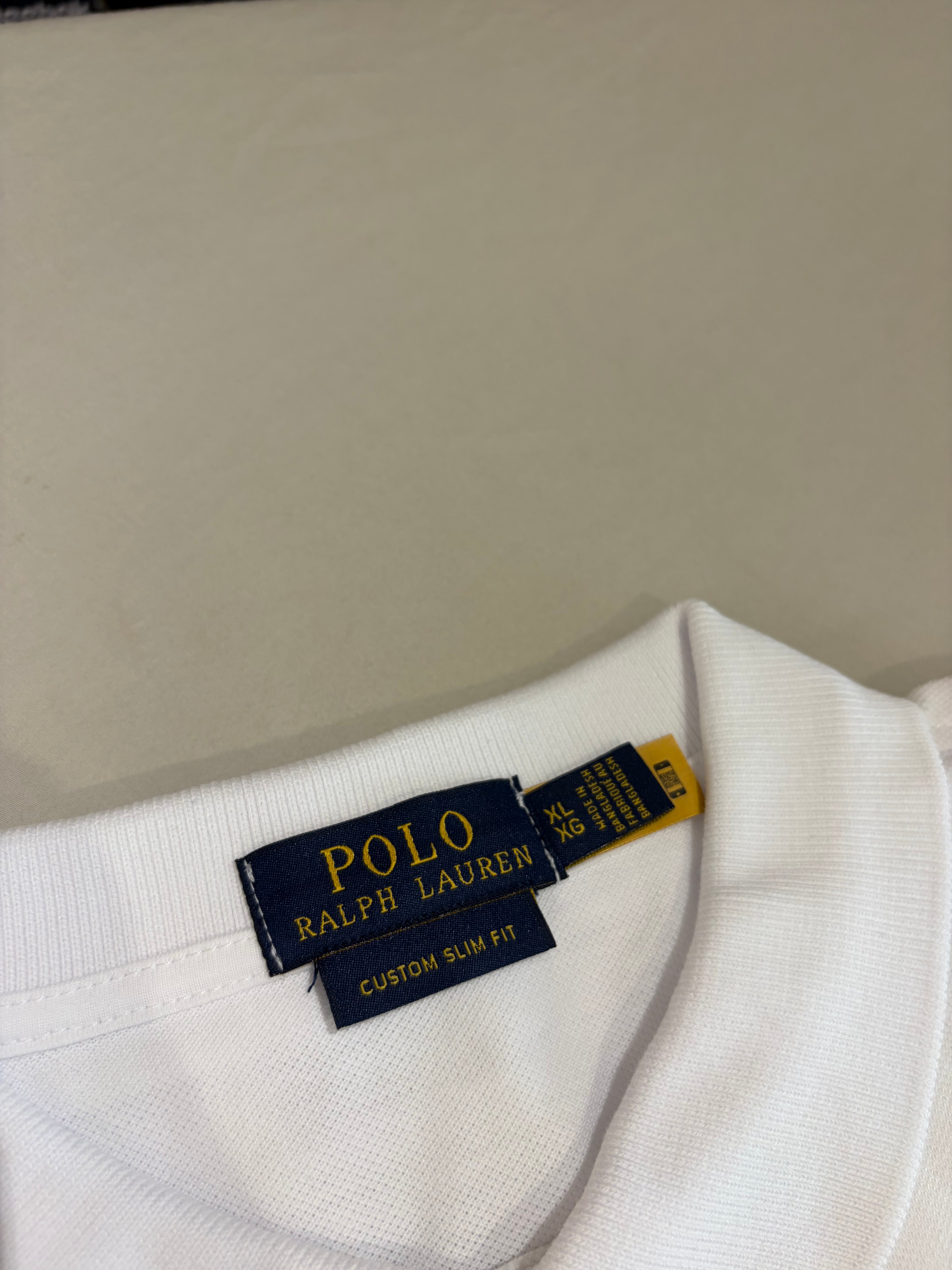 Polo Ralph Lauren Custom Slim Fit Homme Blanc Logo Bleu Marine – Taille XL – Neuf avec étiquette