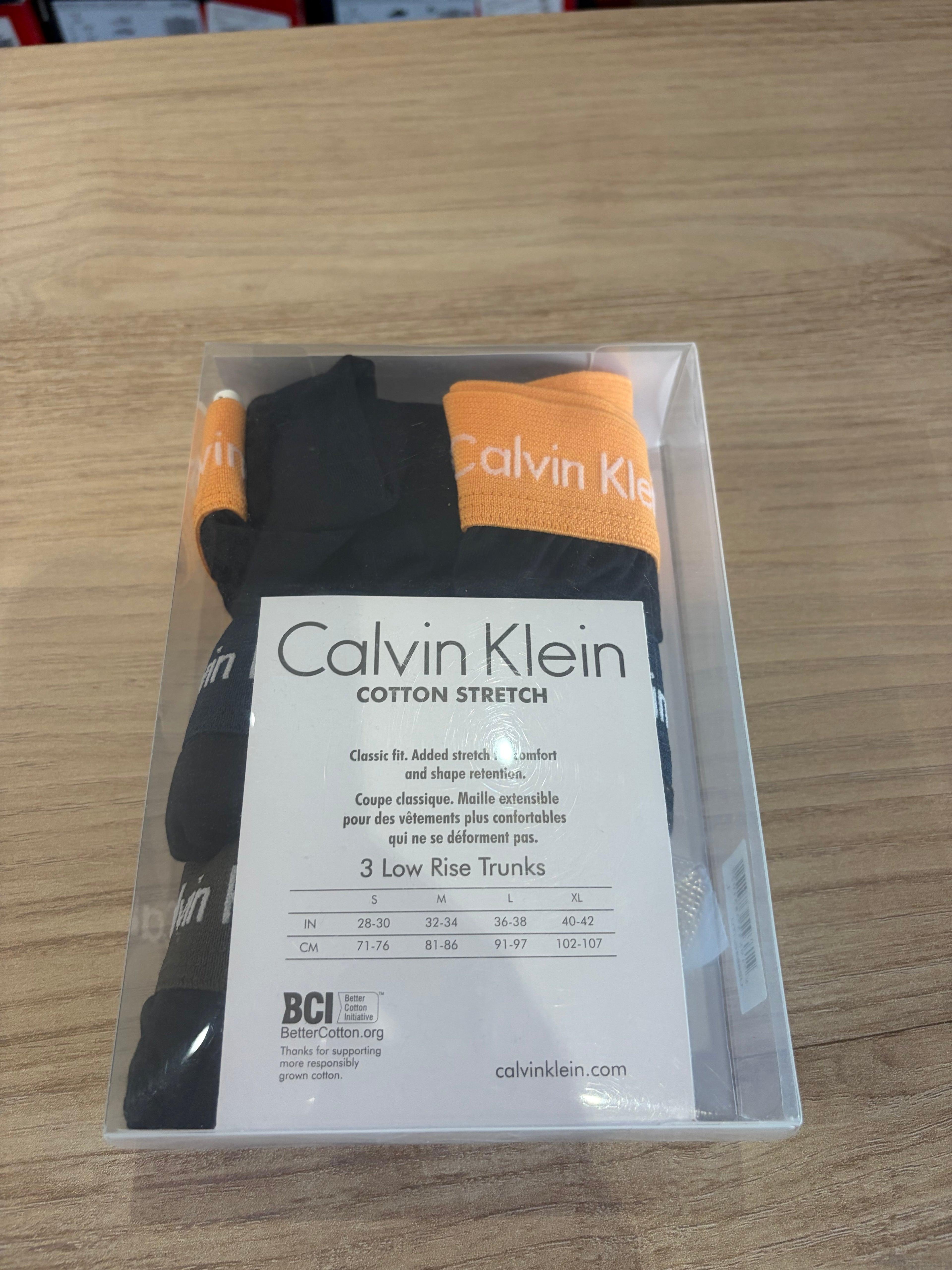 Calvin Klein Cotton Stretch 3 Pack Boxer Homme Noir Orange Bleu Taille L Neuf