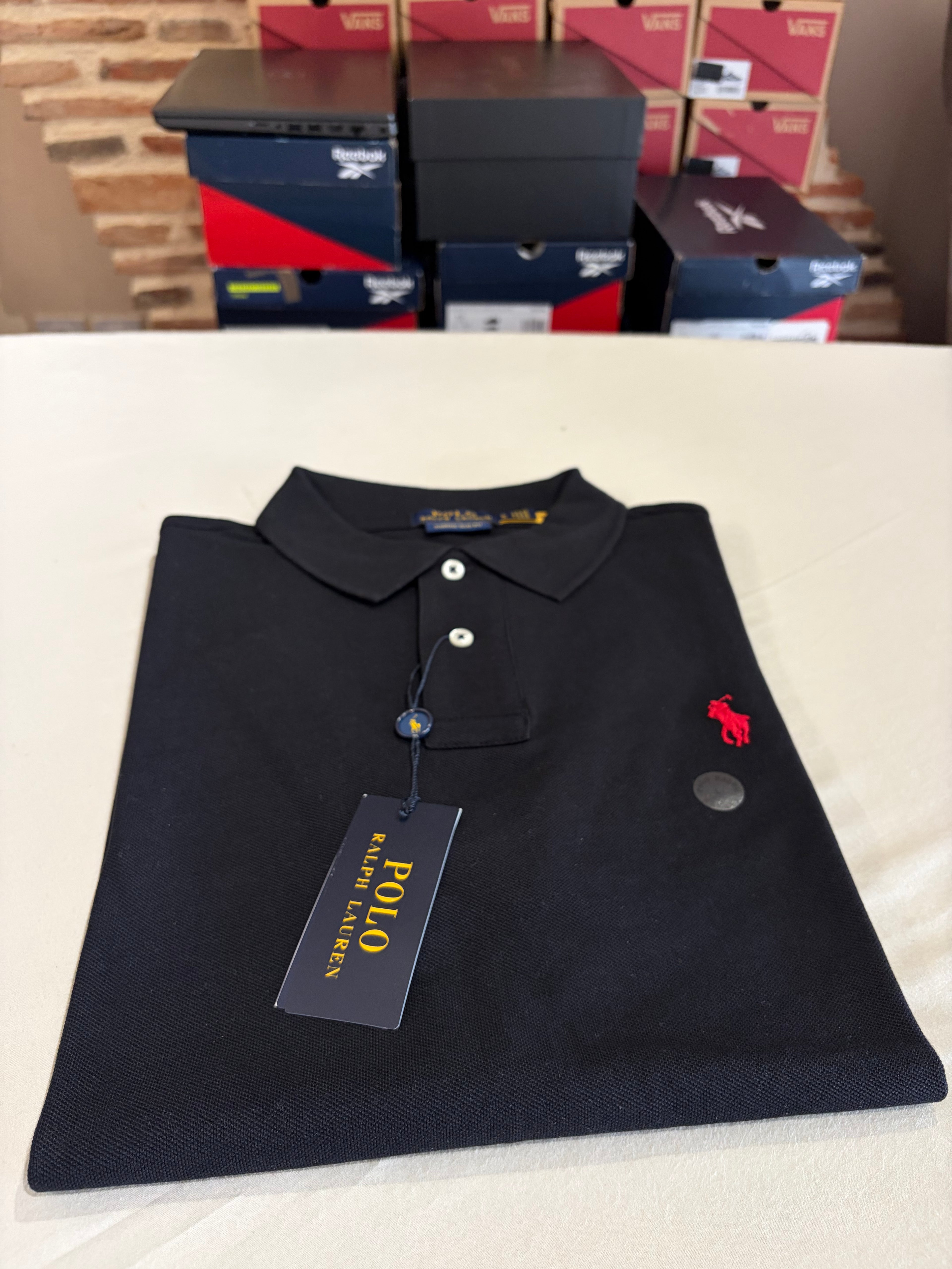 Polo Ralph Lauren Custom Slim Fit Homme Noir Logo Rouge – Taille L – Neuf avec étiquette