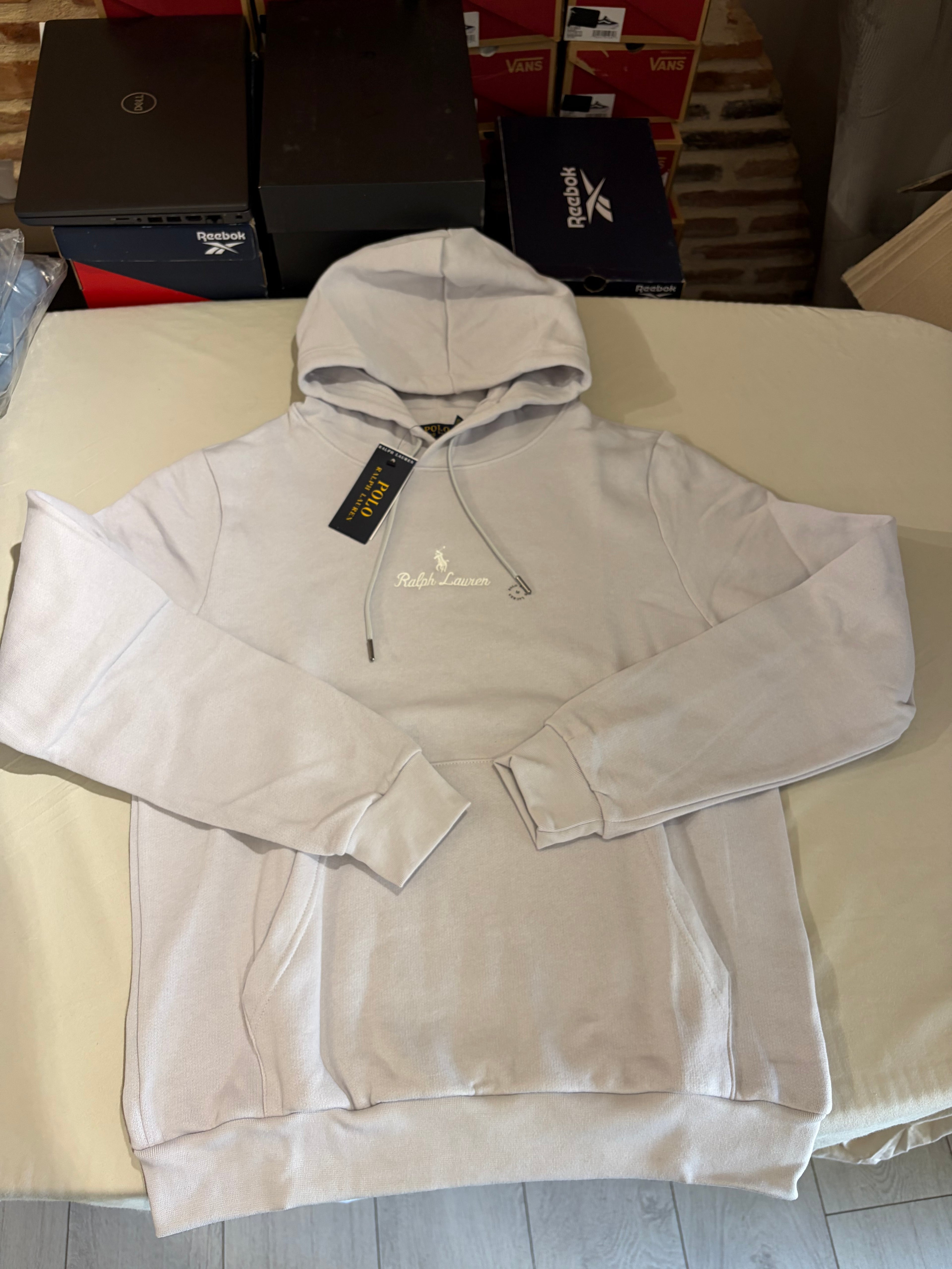 Sweat à capuche Polo Ralph Lauren gris perle brodé – Homme – Taille M