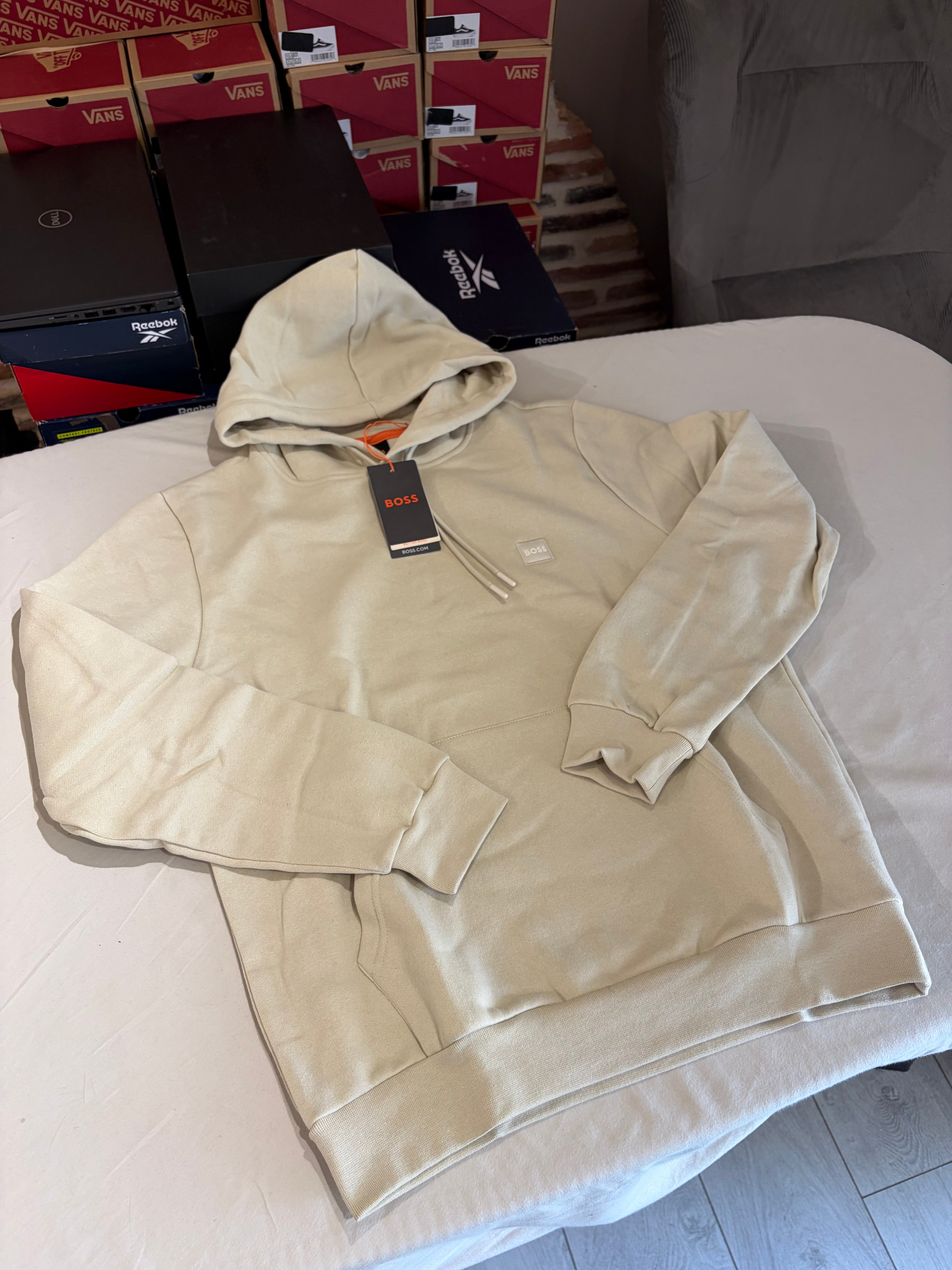 Sweat à capuche BOSS Wetalk Natural écru Homme L - Logo ton sur ton - Neuf