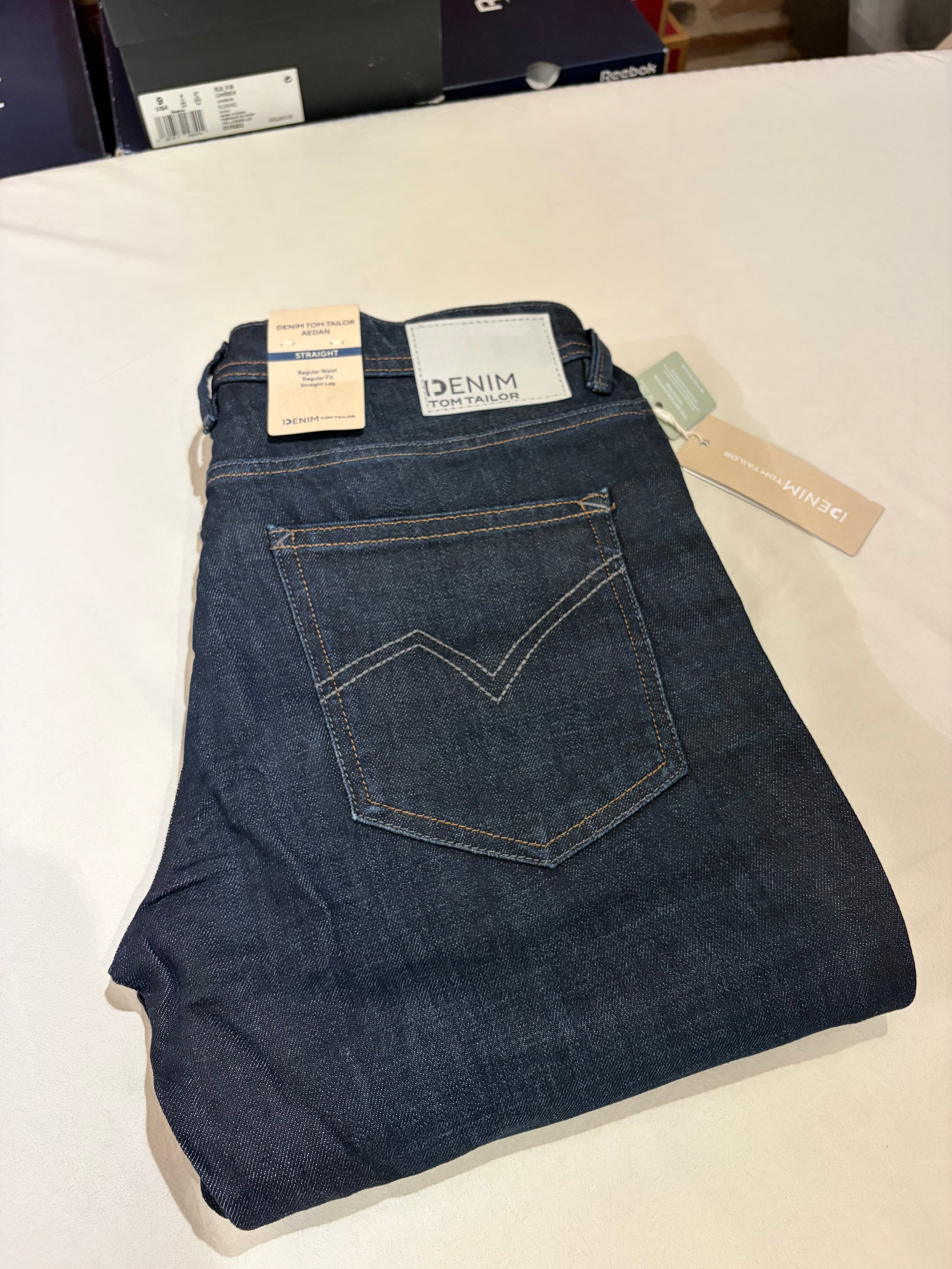 Jean Tom Tailor Denim Aedan Straight Homme Bleu Brut Foncé – Neuf avec étiquettes – Taille 32/34