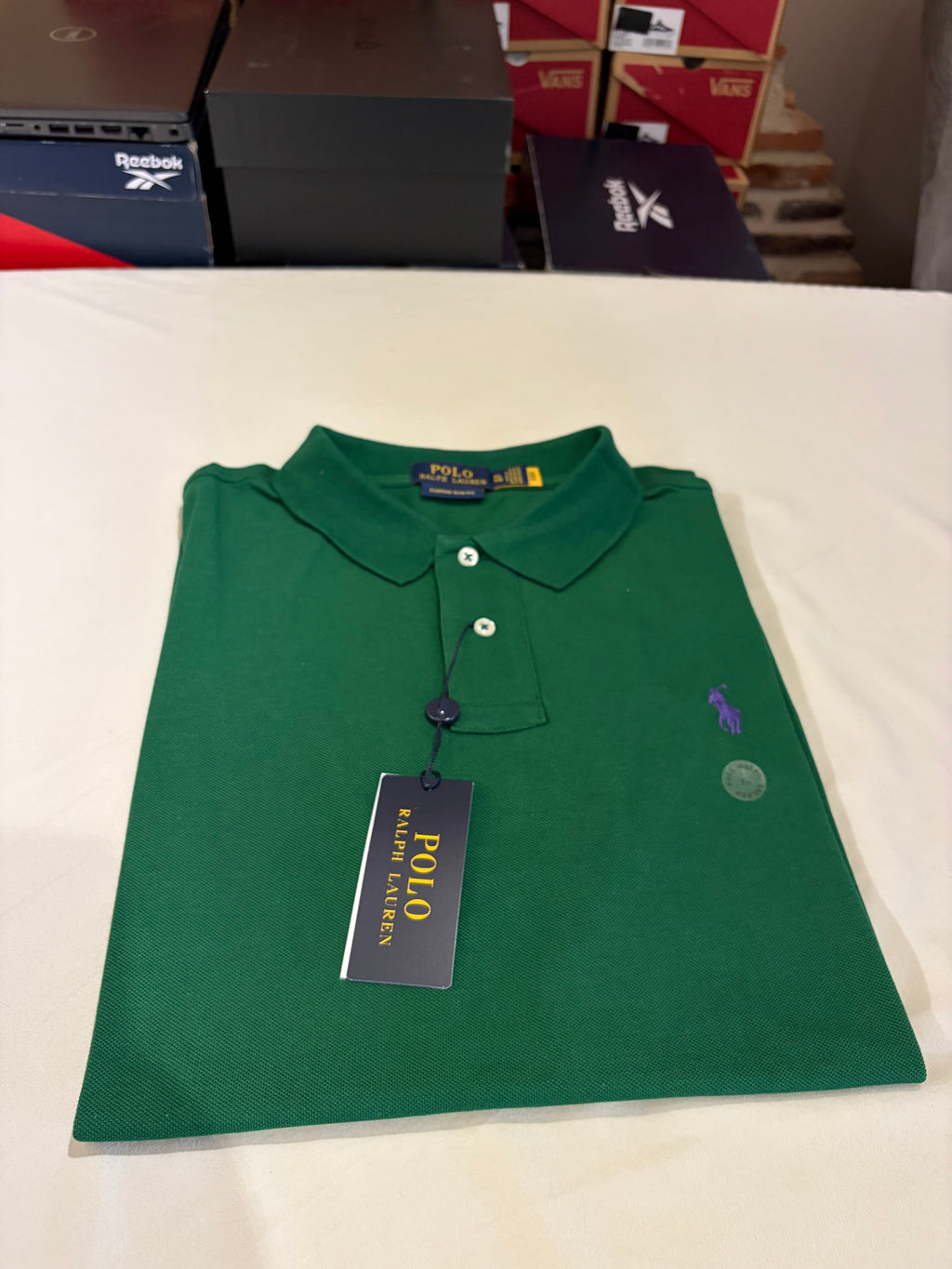 Polo Ralph Lauren – Polo Homme Vert Custom Slim Fit Logo Violet – Taille XL