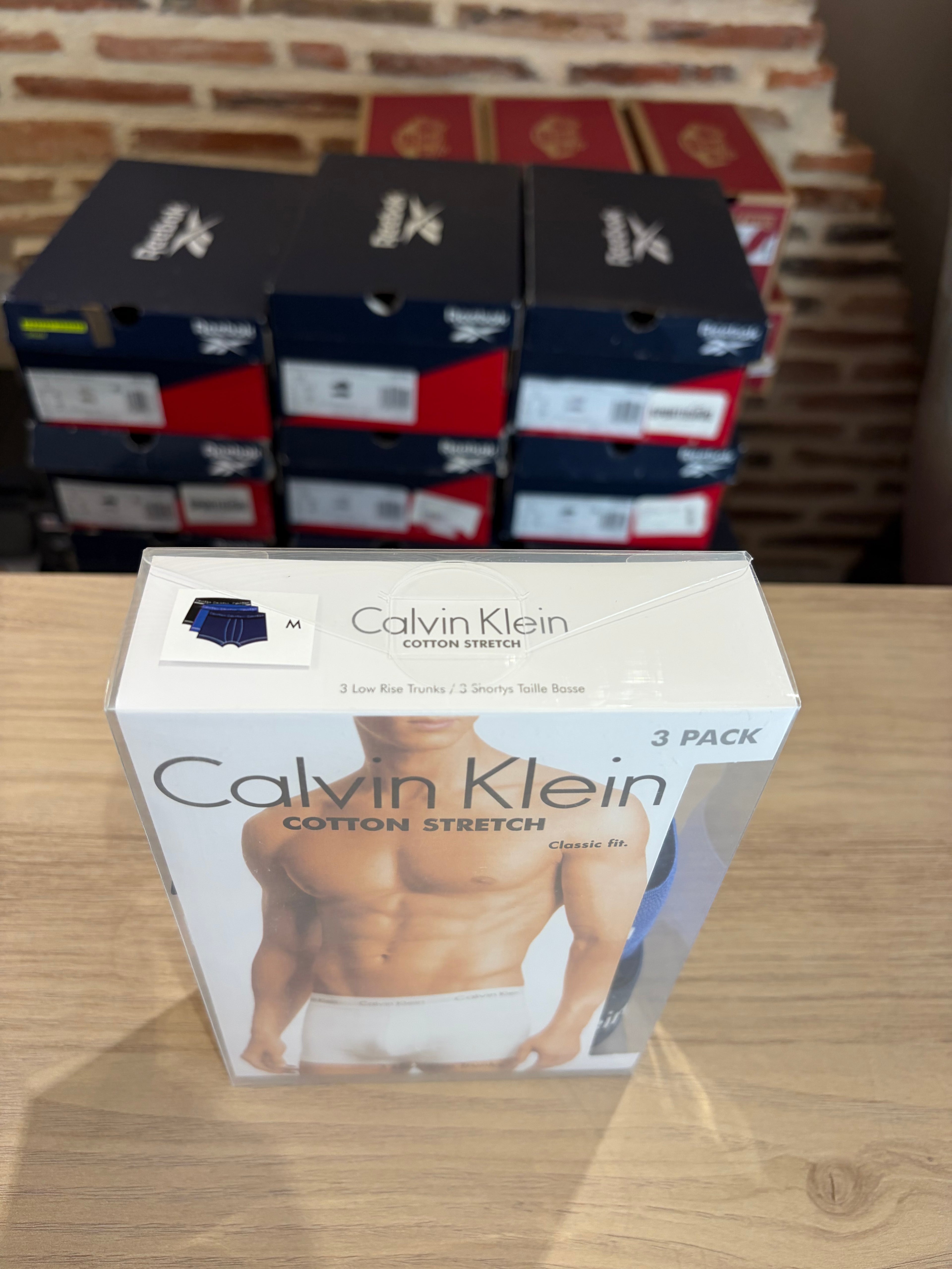 Calvin Klein – Lot de 3 Boxers Cotton Stretch Low Rise Trunks Homme – Taille M – Noir & Bleu